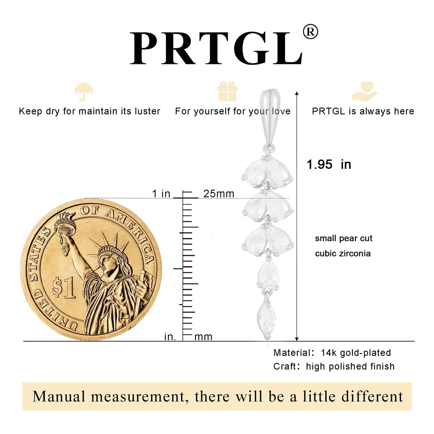 PRTGL Dangle Earrings for Women - 14K White Gold Plated Silver Cubic Zirconia CZ Dangle Wedding Earrings for Women Bridal Bridesmaid