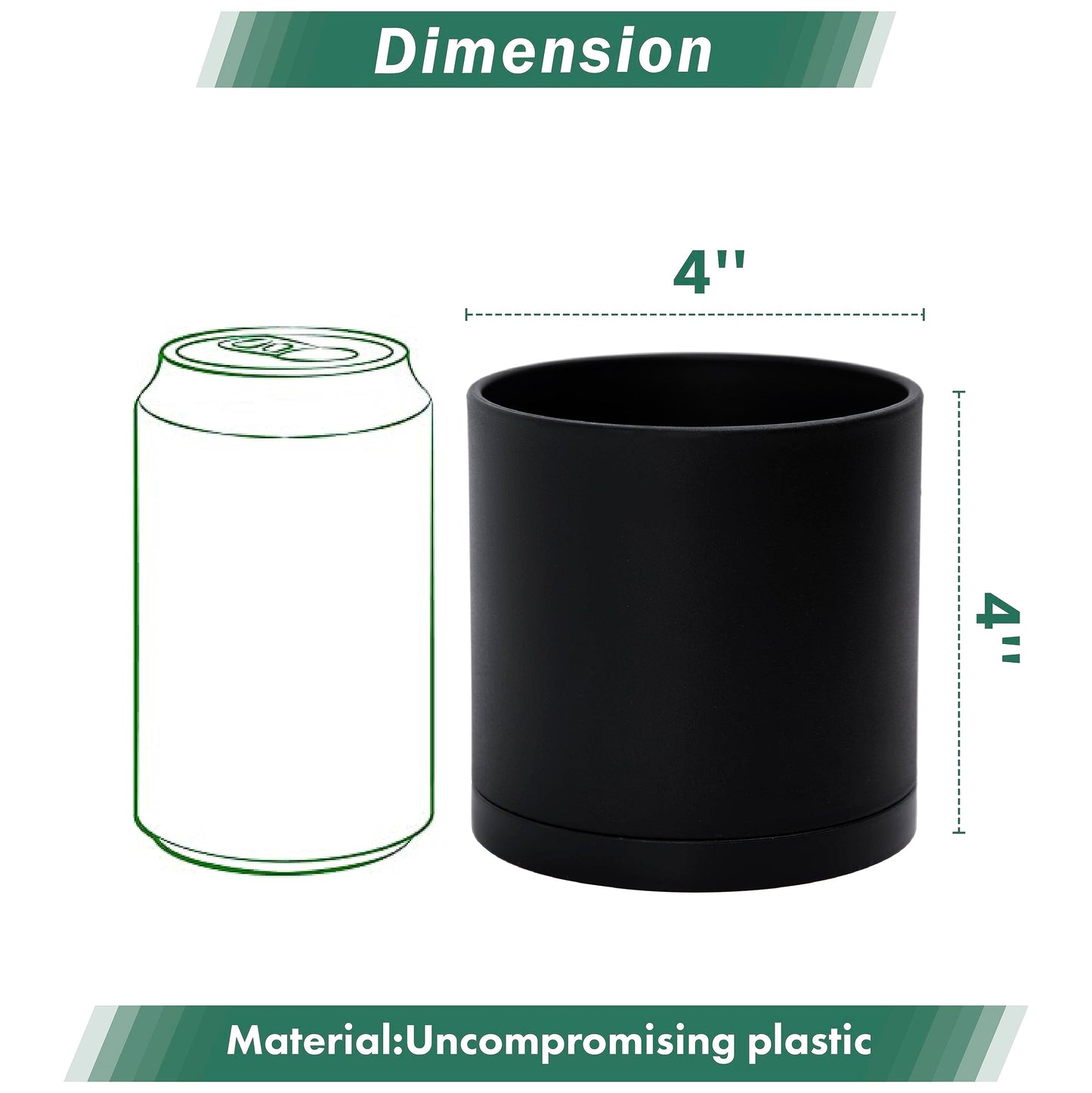D'vine Dev 4 Pack 4 Inch Modern Plastic Plant Pots, Small Garden Planters for Plant with Drainage Holes and Saucers, Black Color, 74-Y-E-2