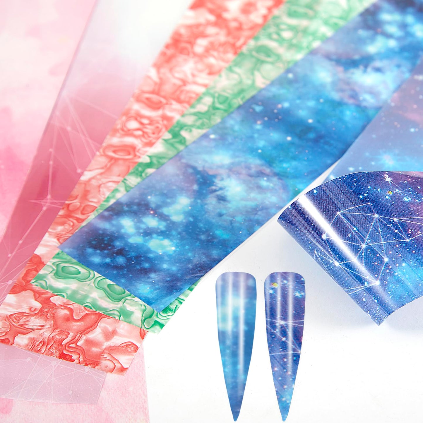 SILPECWEE 300Pcs Nail Foil, Holographic Nail Art Foil Laser Rainbow Leopard Transfer Foils for Nails Paper 3D Nail Stickers Fingernail Wraps Decals Manicure Design Kit Nails Decoration