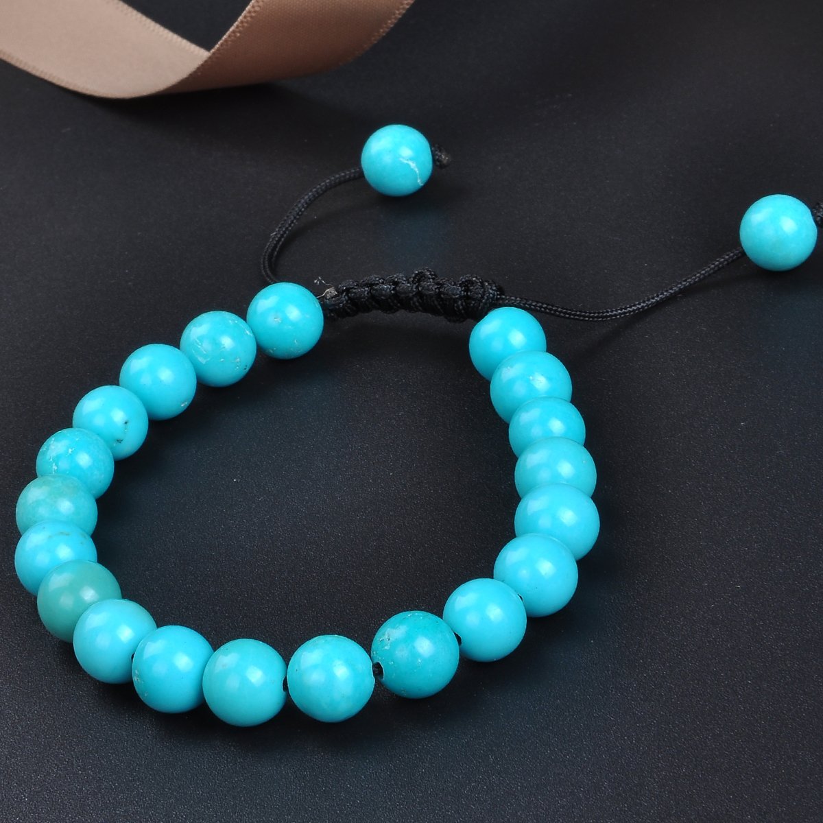MASSIVE BEADS Natural Healing Power Gemstone Crystal Beads Unisex Adjustable Macrame Bracelets 8mm (Blue Turquoise, 8mm)
