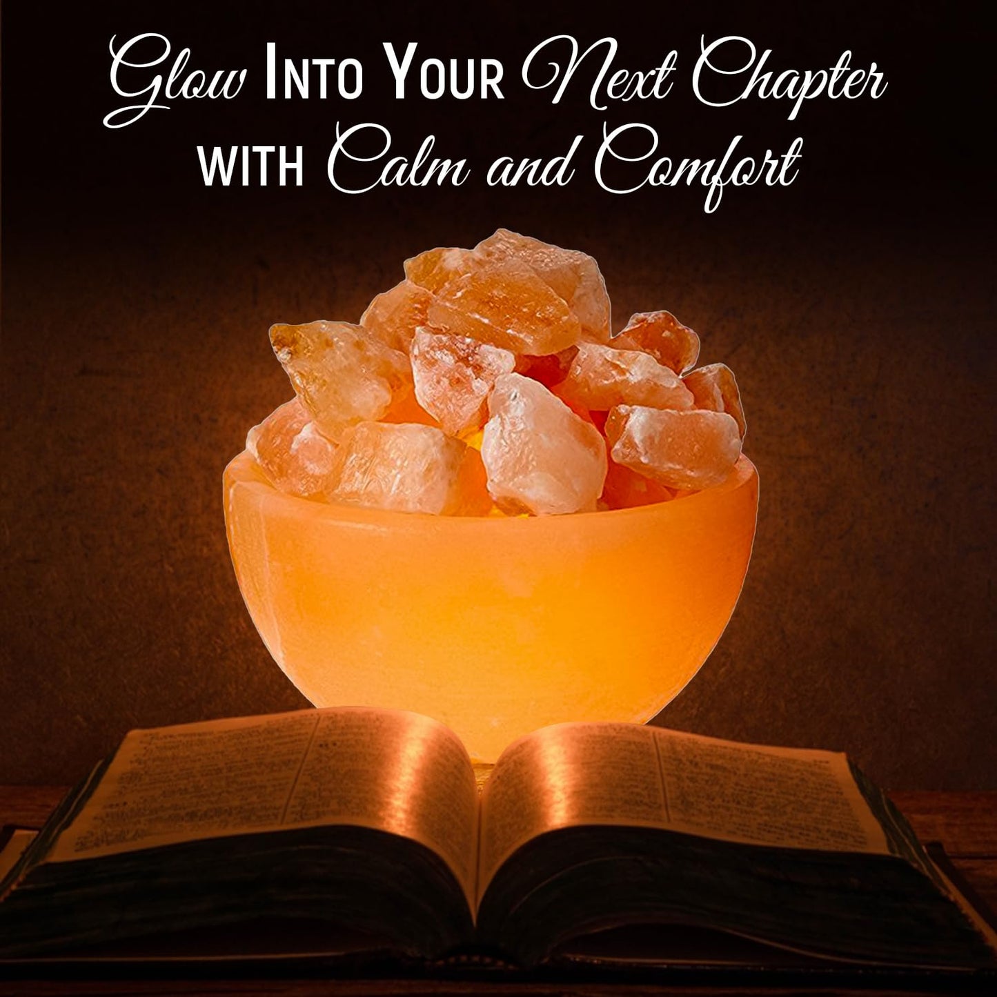 Himalayan Glow Natural Salt Crystal Massage Bowl Lamp with Touch Dimmer Switch and Wooden Base - Soothing Mood Light and Night Glow
