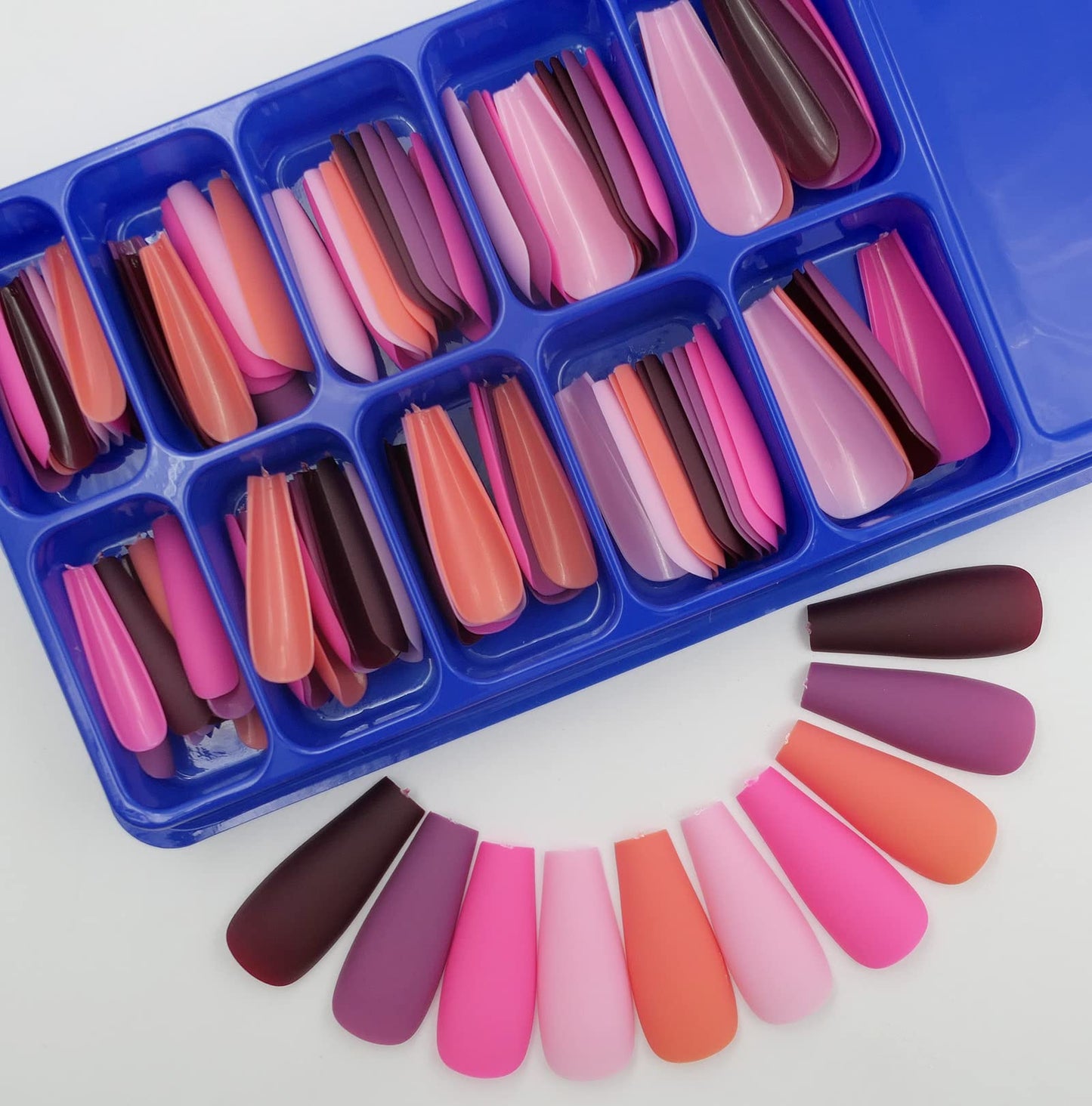 LoveOurHome 300PC Matte Coffin Press on Nails Long Fake Nail Kit, Glue on Nails Press ons Nail Medium Ballerina Acrylic Nails Tips False Nails Artificial Fingernail Full Cover Press-on Nails Coffin