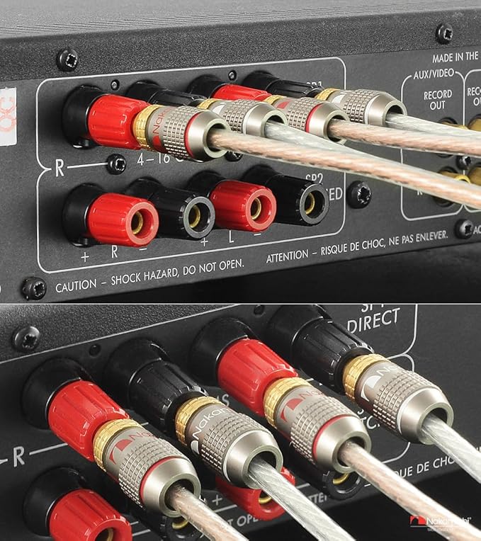 Nakamichi FanLock Excel Series 24k Gold Plated Banana Plugs 10 AWG - 18 AWG Gauge Size 4mm for Speakers Amplifier Hi-Fi Stereo Home Theatre Radio Audio Wire Cable Quick Connector, 8 Pcs (4-Pairs)