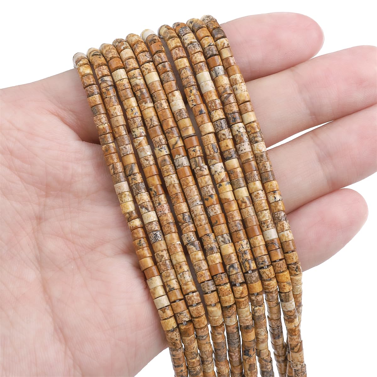 BEADIA Natural Brown Picture Jasper Spacer Beads Caps Flat Round Loose Beads for Beading Jewelry Making 3mmx2mm 38cm