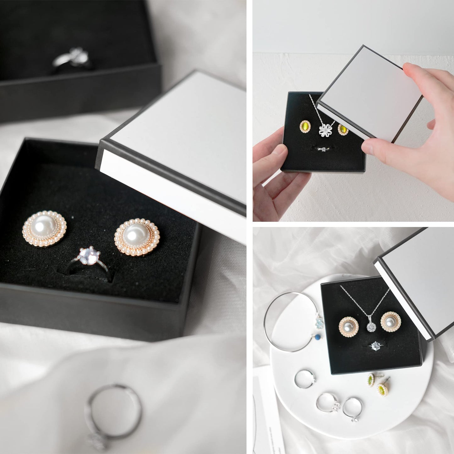 PTSGCAI 24 Pack Jewelry Gift Boxes - Necklace, Earring, Ring Boxes (Square, 3.5 x3.5 x1.2 Inches, Cotton Filled Cardboard Paper)