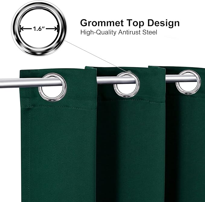 ChrisDowa Blackout Curtains 48 inches Long for Bedroom - 2 Panels Set Grommet Thermal Insulated Room Darkening Curtains for Living Room (Forest Green, 42 x 48 Inch)