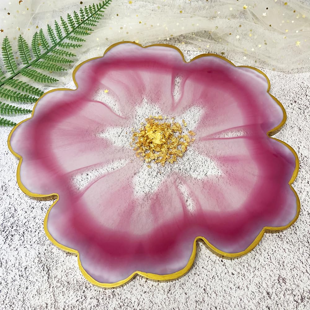 RESINWORLD 13'' Large Floral Tray Mold + 4'' Flower Geode Coaster Silicone Molds (No Designs, 5 Pieces, White, Silicone, Single Piece Construction)