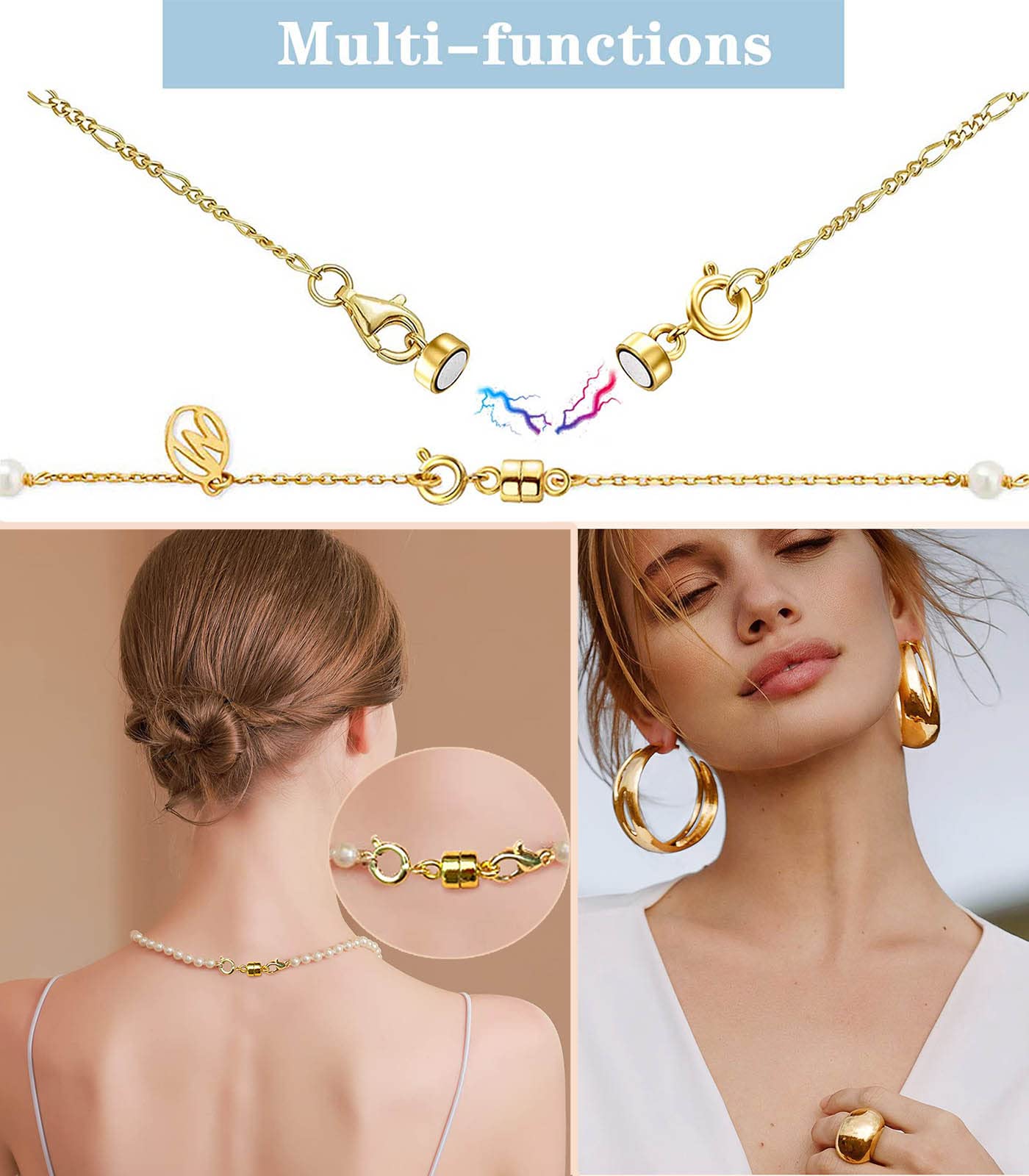 Dailyacc Magnetic Necklace Clasps and Closures - Safety 14 K Gold and Silver Jewelry Converters for Bracelets Chain Extender
