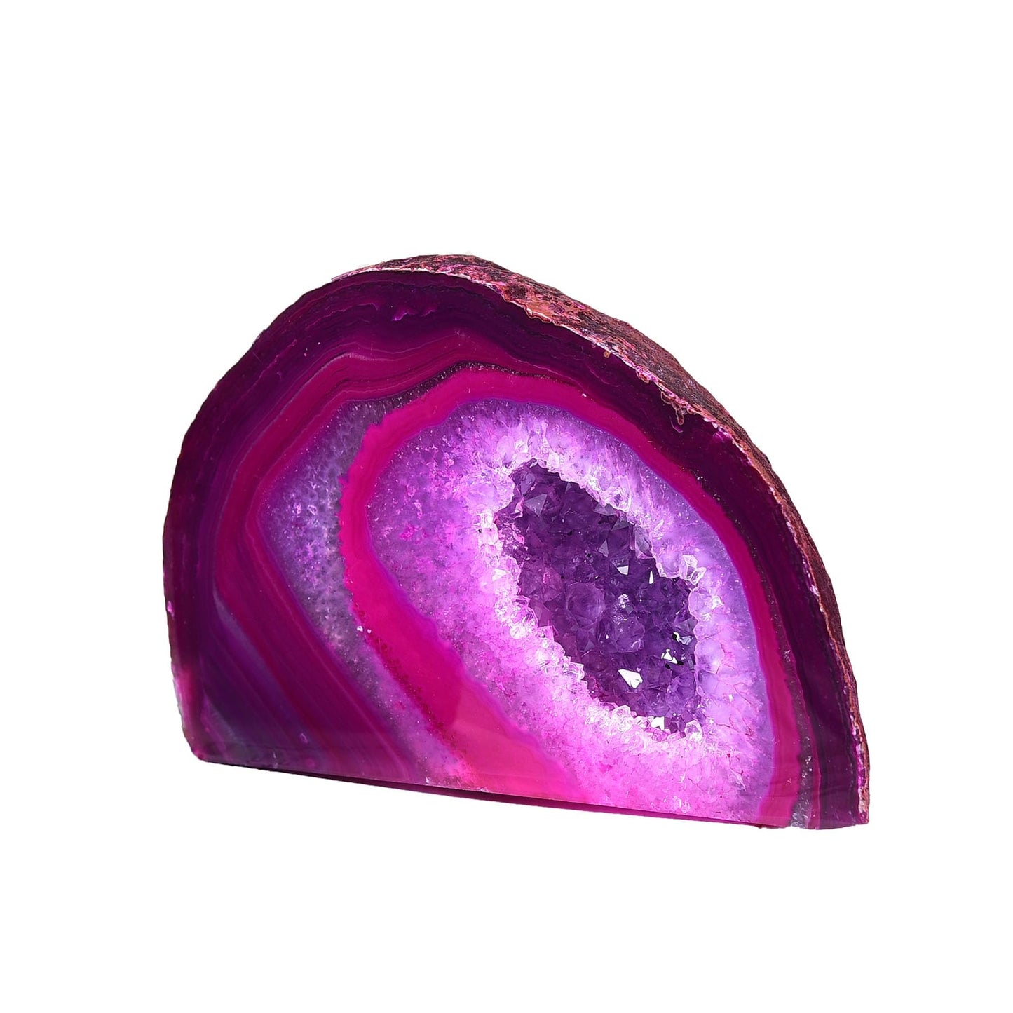 AMOYSTONE Small Agate Geode Ornament Natural Agate Stone Decor Pink 1-1.5 LBS, Irregular Crystal Rock for Home, Bedroom, Desk