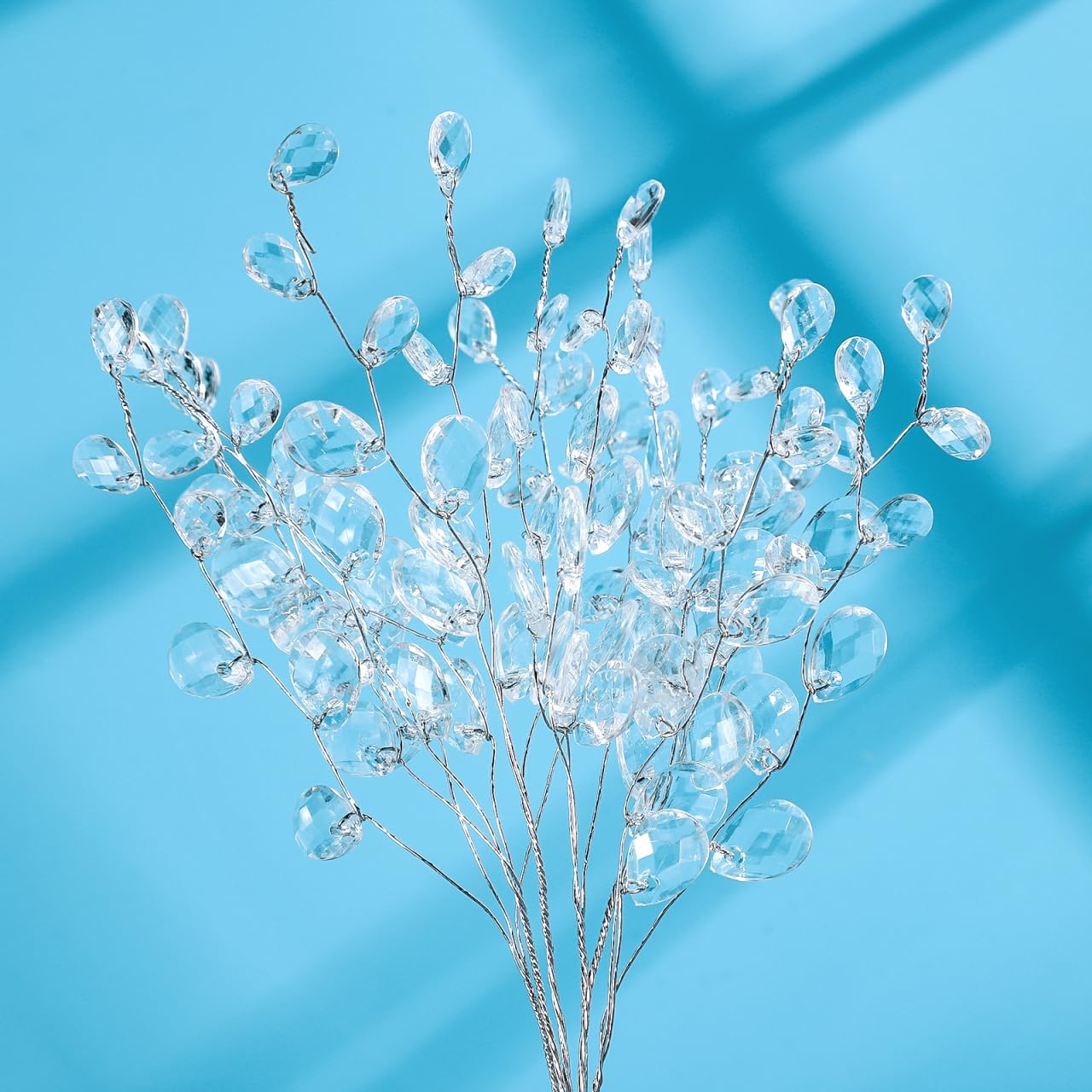 IMIKEYA 50PCS Acrylic Bead Drop Stems Crystal Floral Picks - Clear Crystal Flower Branches Bead Drop Bouquets Flower Twig Picks for Wedding Party Home Decoration Crafts
