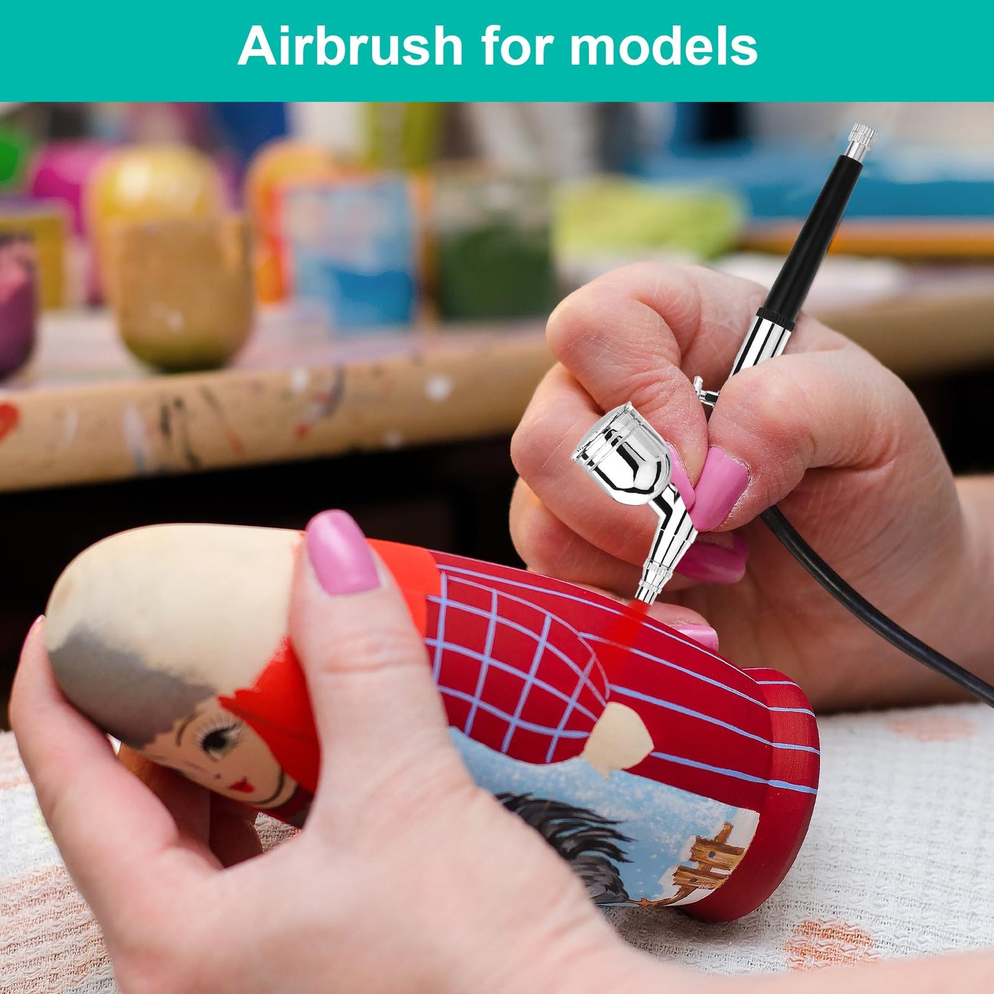 Gocheer Airbrush Kit with Air Compressor, 40 48 PSI High Pressure Air Brush Non-Clogging with 0.2/0.3/0.5mm Nozzle/Cleaning Sets, Ideal for Painting, Modeling, Cake Decor, Makeup (Black, 40 PSI)