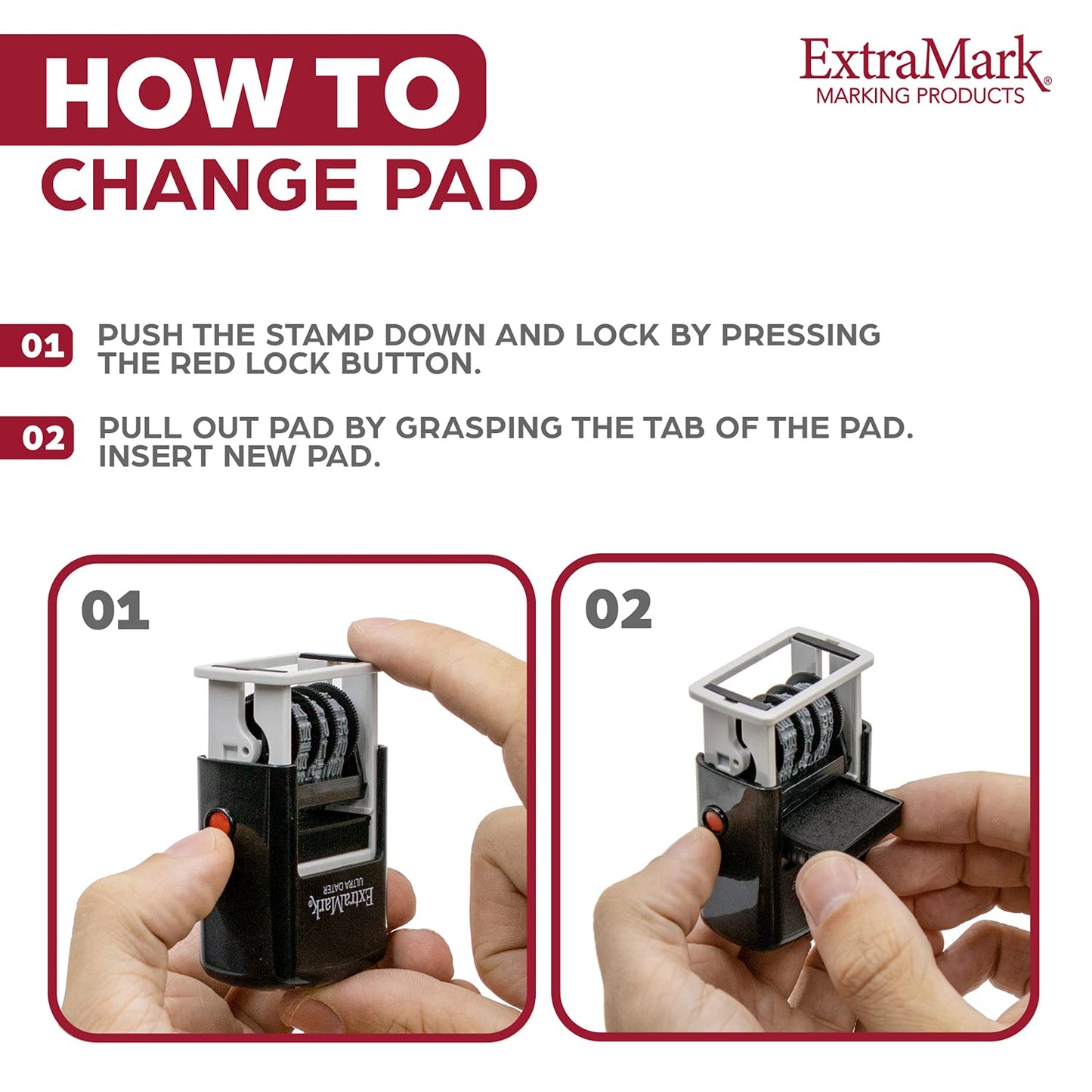 ExtraMark Super Dater Ink Stamp - Self-Inking Rubber Date Stamper - for Documents, Library Books & More - Black Ink
