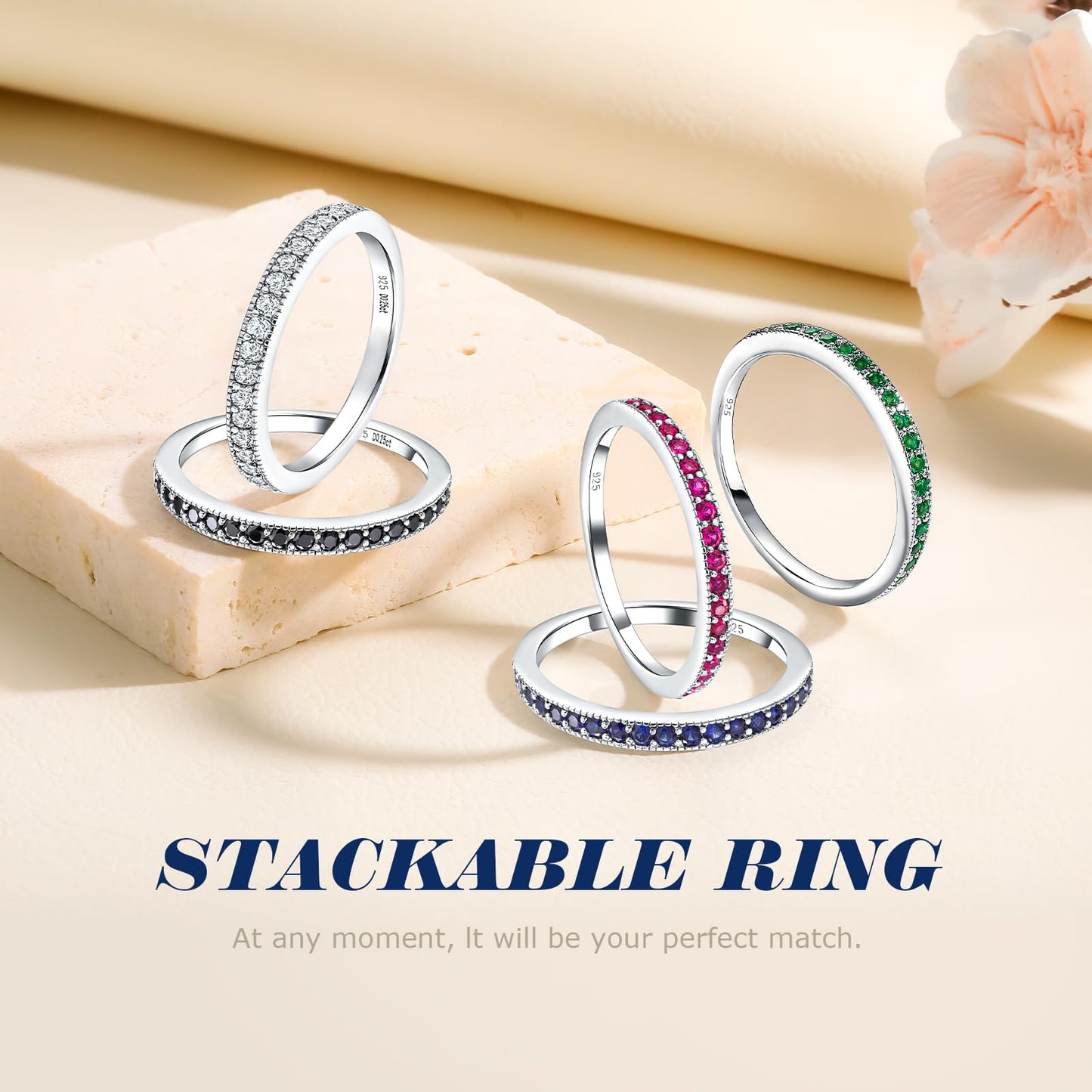 AGRULE 0.25 Cttw Moissanite Engagement Rings for Men Women 925 Sterling Silver Half Eternity Band Ring Stackable Wedding Bands Created Diamond Ring, Size 6