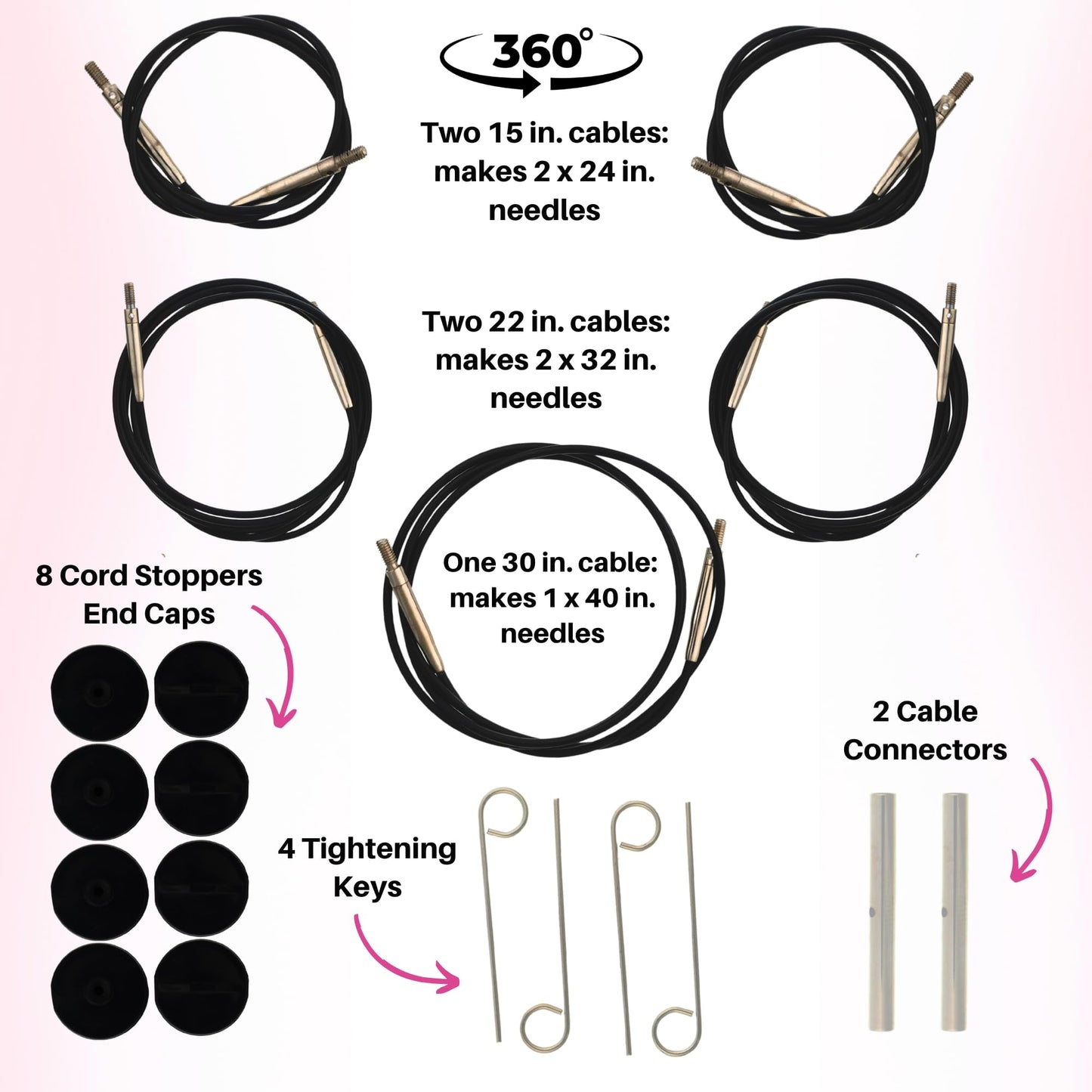 Lykke Driftwood 5 in. Complete Set US 4, 5, 6, 7, 8, 9, 10, 10.5, 11, 13, 15, 17 Interchangeable Circ. Knitting Needles for DK, Worsted, Super Chunky Yarn, Birch, 5 Cords, Grey DM Case, Project Bag