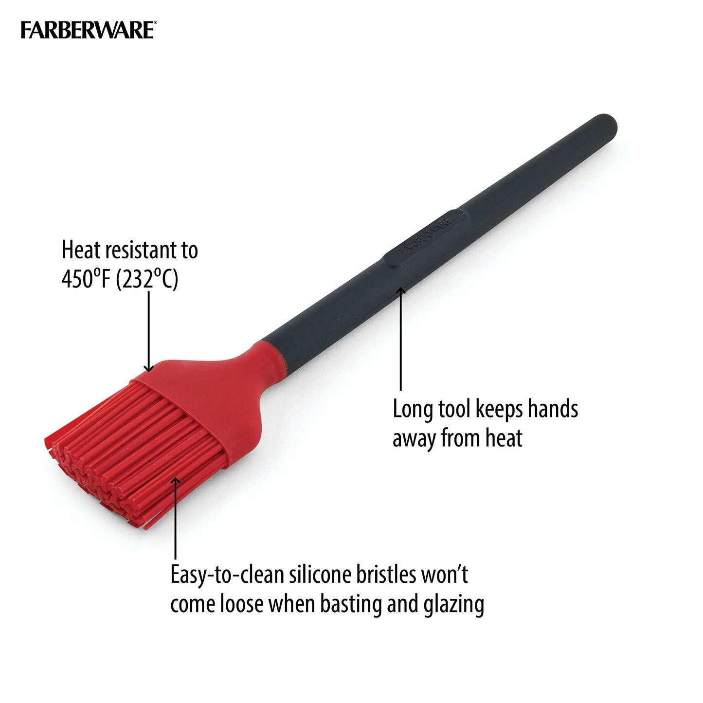 Farberware Barbecue Silicone and Plastic Basting Brush, 11.1-Inch, Red and Black