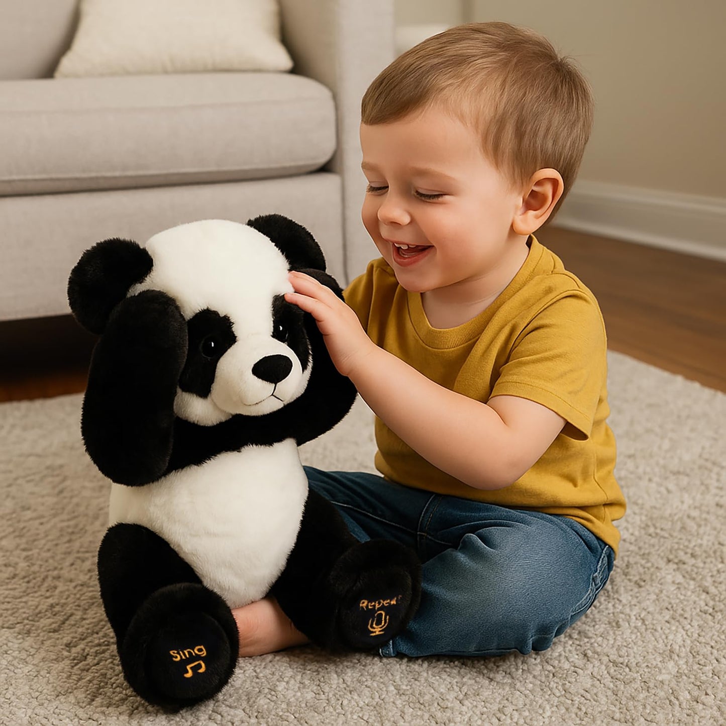 Cuteoy Peek A Boo Panda Bear Plush Toy Interactive Electric Stuffed Animal Repeats What You Say Singing Talking Musical Plushies Gifts for Christmas Birthday 11''