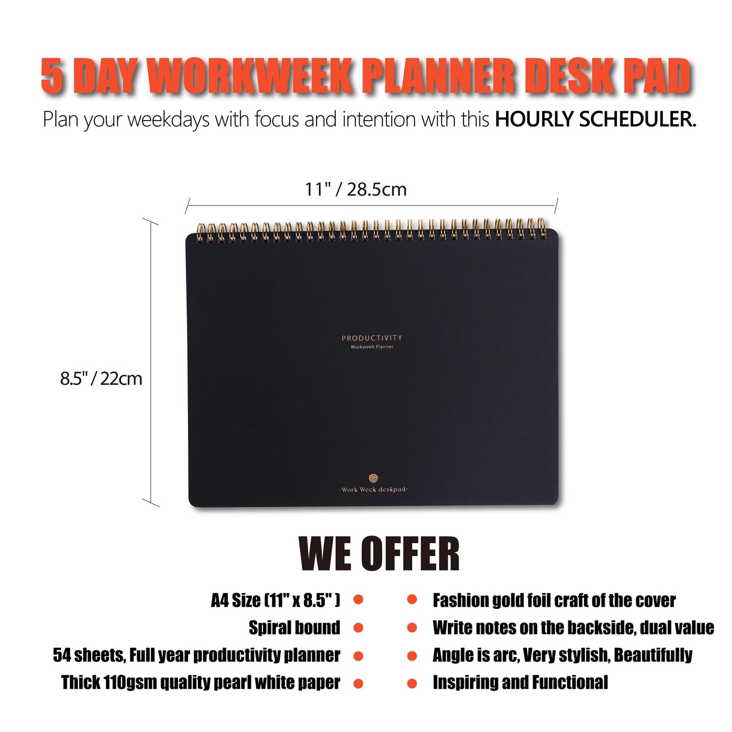Weekly To Do List Planner with Hourly Schedule - A4 Workweek Desk Pad, 54 Sheets Weekday Planning Notepad, Workday Appointment Planner Book to Organize Your Daily Productivity - Undated Agenda