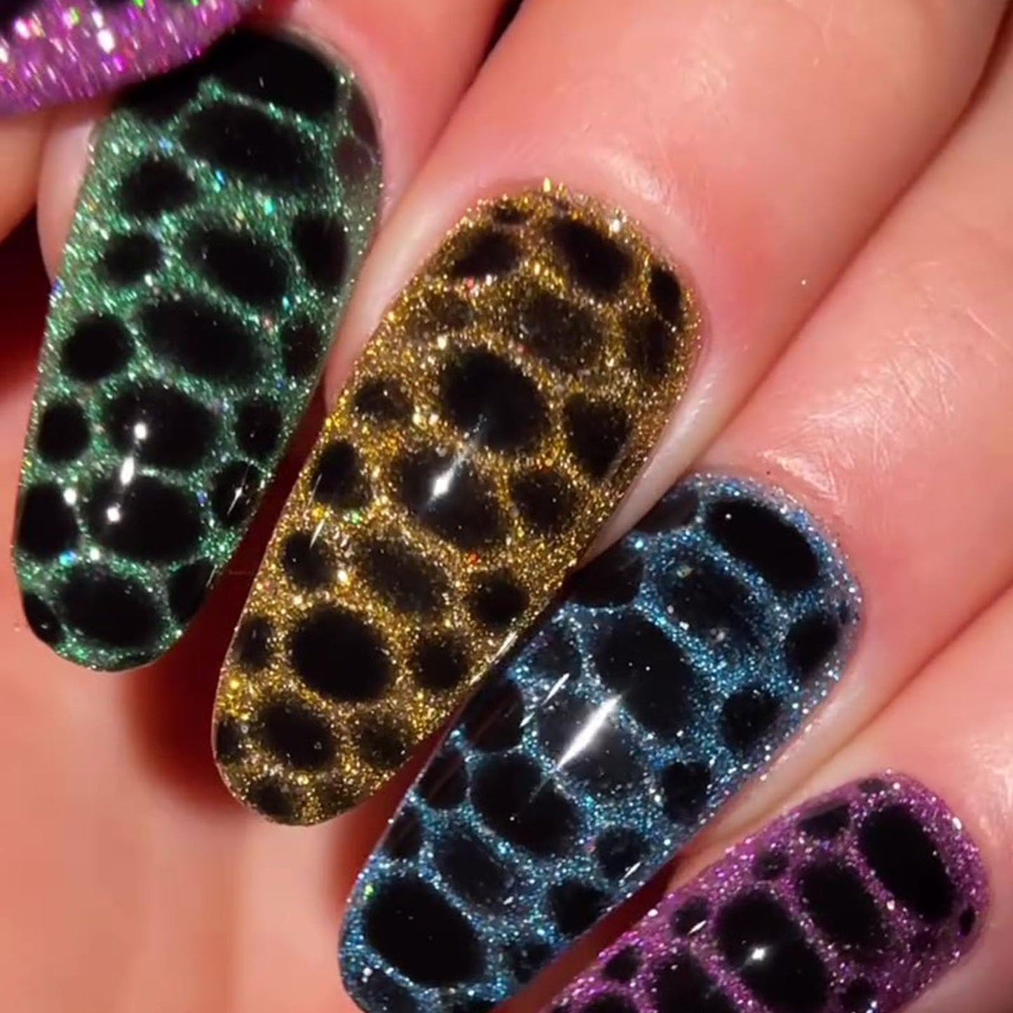 Semi Cured Gel Nail Strips with Leopard Designs Colorful Glitter Nail strips Fall Wraps Salon Quality & Easy to Use 20 Pcs for Women