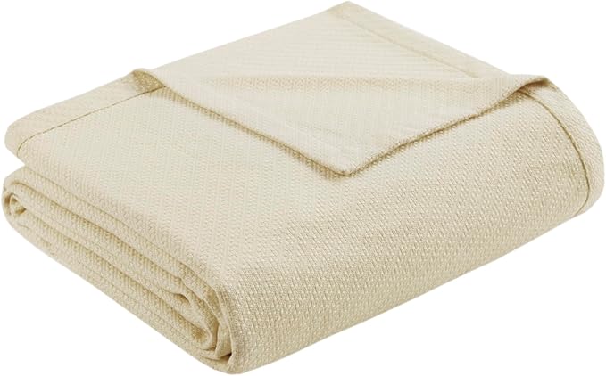 Madison Park Liquid Cotton Luxury Blanket Premium Soft Cozy 100% Ring Spun Cotton For Bed , Couch or Sofa, Full/Queen, Ivory