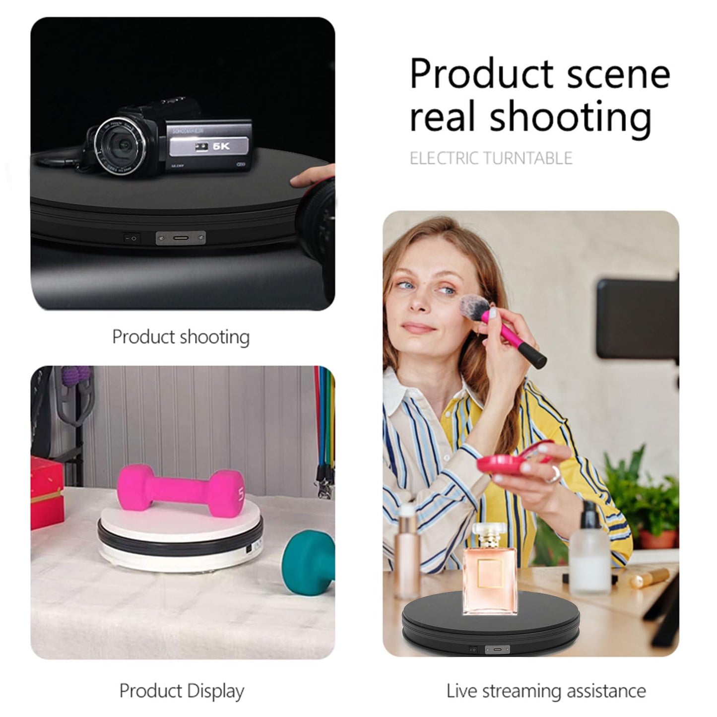 YVV Rotating Display Stand 9.84 Inch, 360° Motorized Turntable Display, USB Powered Spinning Display Platform for Product Photography, Jewelry, Shoes, 22 lbs Load, Black Electric Display Base