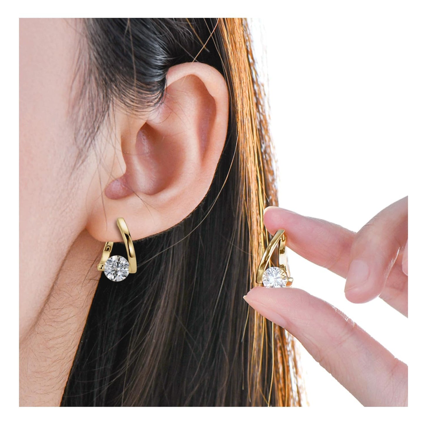 GLMOCM Lymphvity Germanium Hoop Earrings: Gold+Silver, Copper, Zircon, Lymphatic Drainage, 2PC
