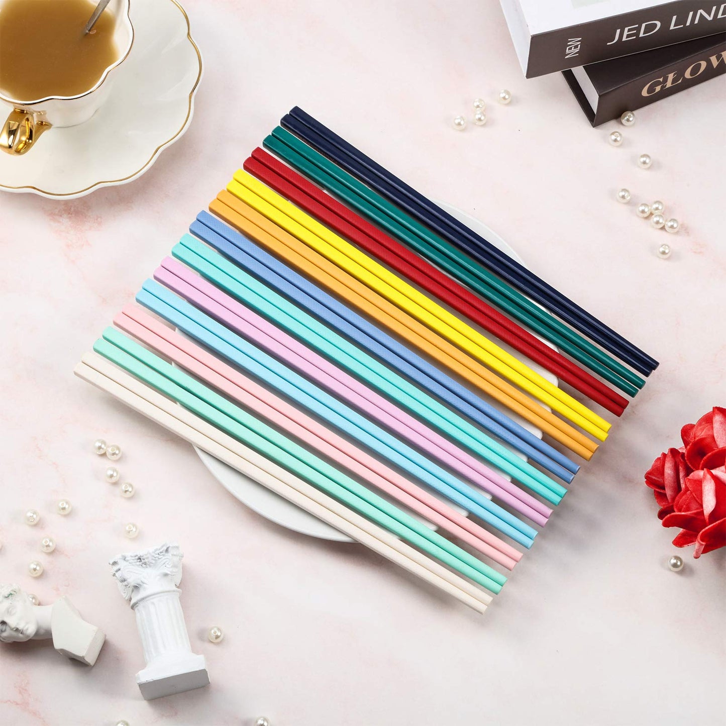 Boao 12 Pairs Colorful Chopsticks 9 Inch Reusable Fiberglass Chop Sticks Bulk Dishwasher Safe Lightweight Chopsticks Set Party Favor(Multicolor)