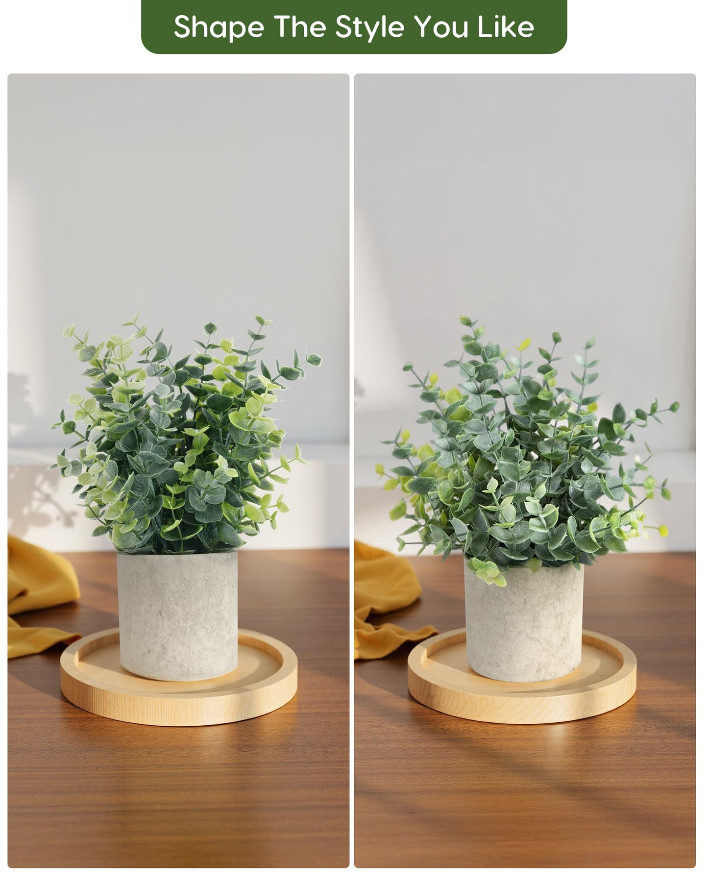 Velener 2 Pcs Small Fake Plants Eucalyptus, Artificial Plants Indoor for Shelf, Potted Eucalyptus Plants for Home/Bathroom/Pottery Barn/Desk/Farmhouse/Coffee Table Decor (Sage Green)