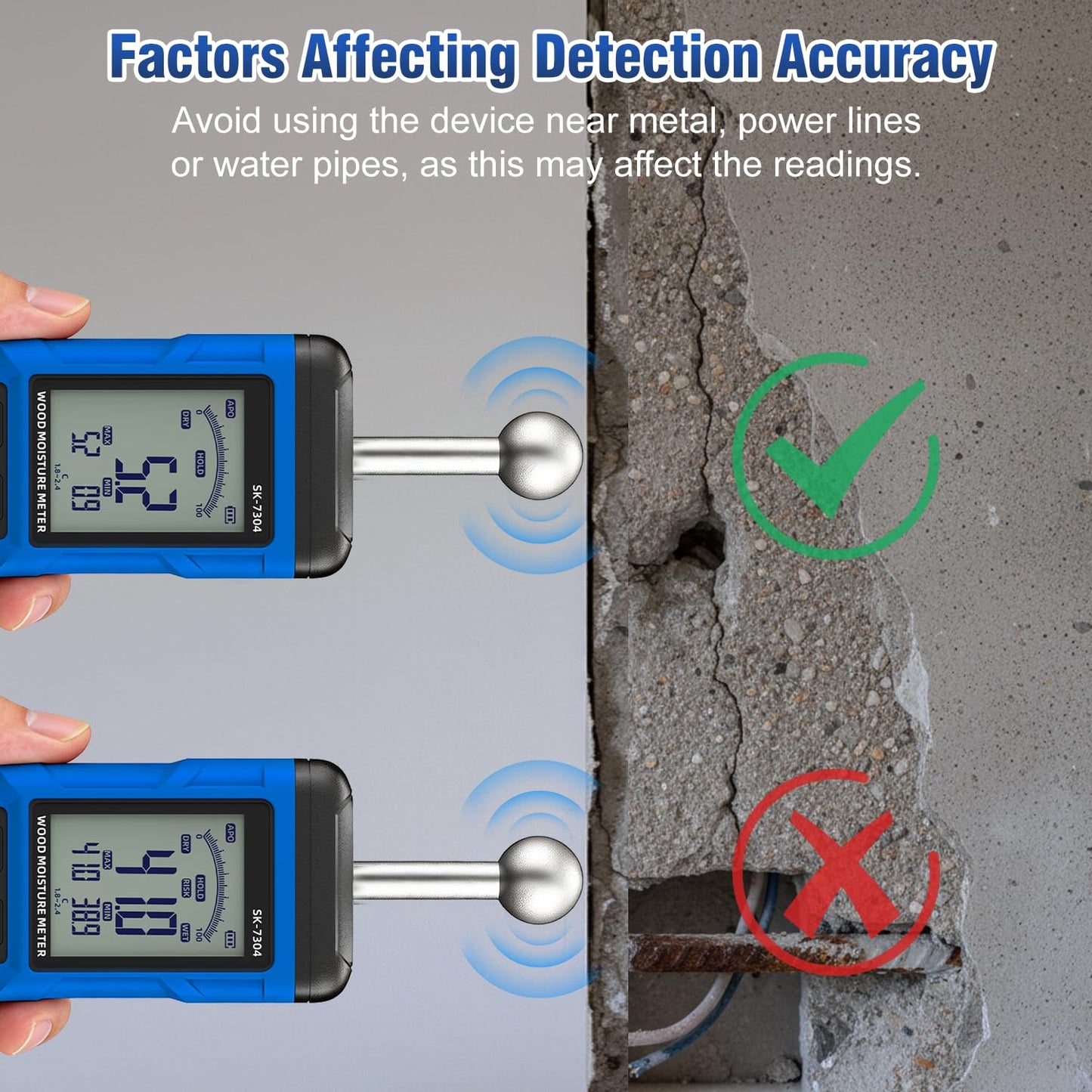 Moisture Meter, Wood Moisture Meter Rechargeable for Drywall Measurement, Pinless Moisture Meter with 20-100mm Measuring Depth for Detecting Humidity Level in Walls, Lumber, Masonry (Blue)