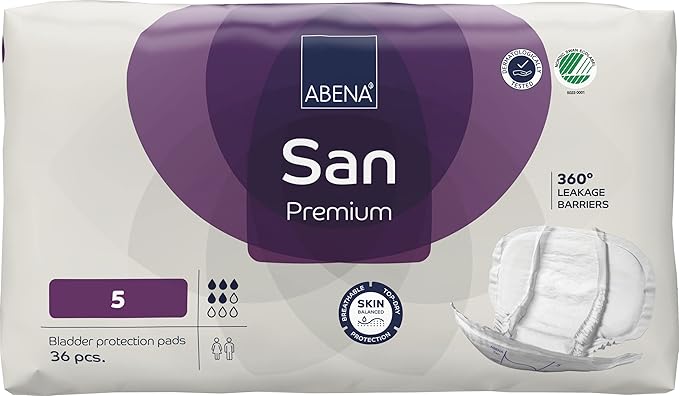 Abena San Premium Incontinence Pads, Moderate Absorbency, (Sizes 4 to 7), Size 5, 36 Count