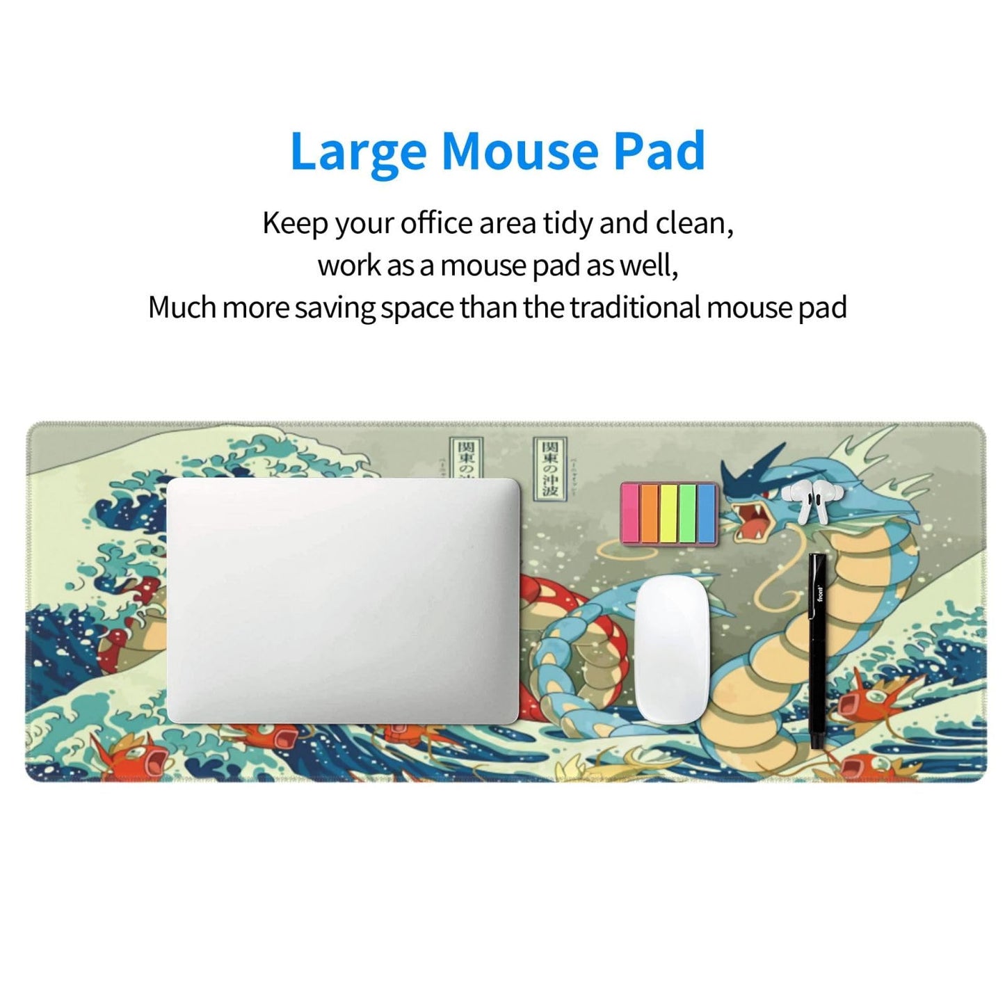 Large Gaming Mouse Pad,Japanese Ukiyoe Anime Dragon Mousepad,Stitched Edges,Non-Slip Rubber Base,Long Extended Desk Mouse Mat(31.5"x12")