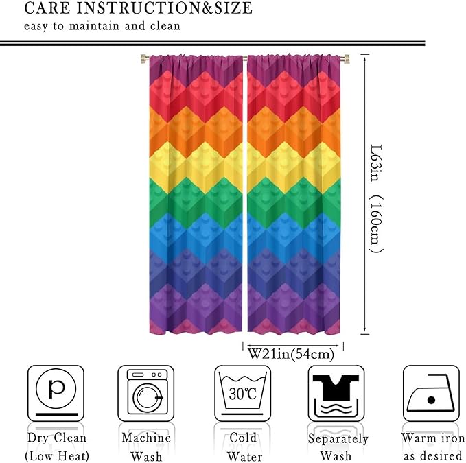 Colorful Building Blocks Cartoon Toy Printed Curtains, Bedroom, Living Room, Architecture, Curtains, Fun Brick 3D Design Curtains, Children's Living Room, Window Treatment Panels 2 Panels 42x63in