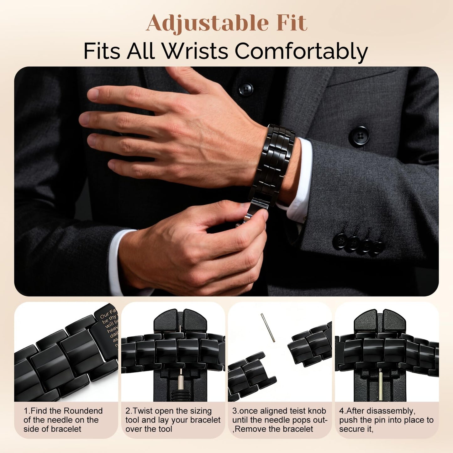 JEROOT Men's 99.99% Pure Copper Magnetic Bracelet, 3500 Gauss Magnets Adjustable with Sizing Tool
