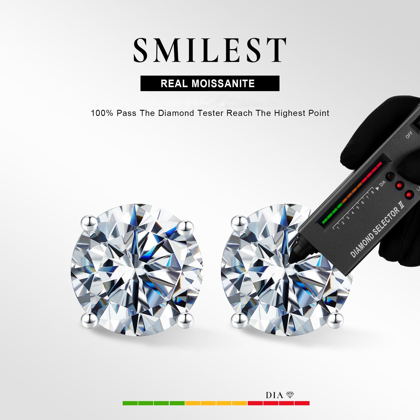 SMILEST Moissanite Earrings for Women Men, 1 ct Lab Grown Studs Sterling Silver Screw Back Moissanite Earrings for Women Men Stud Earring Birthday
