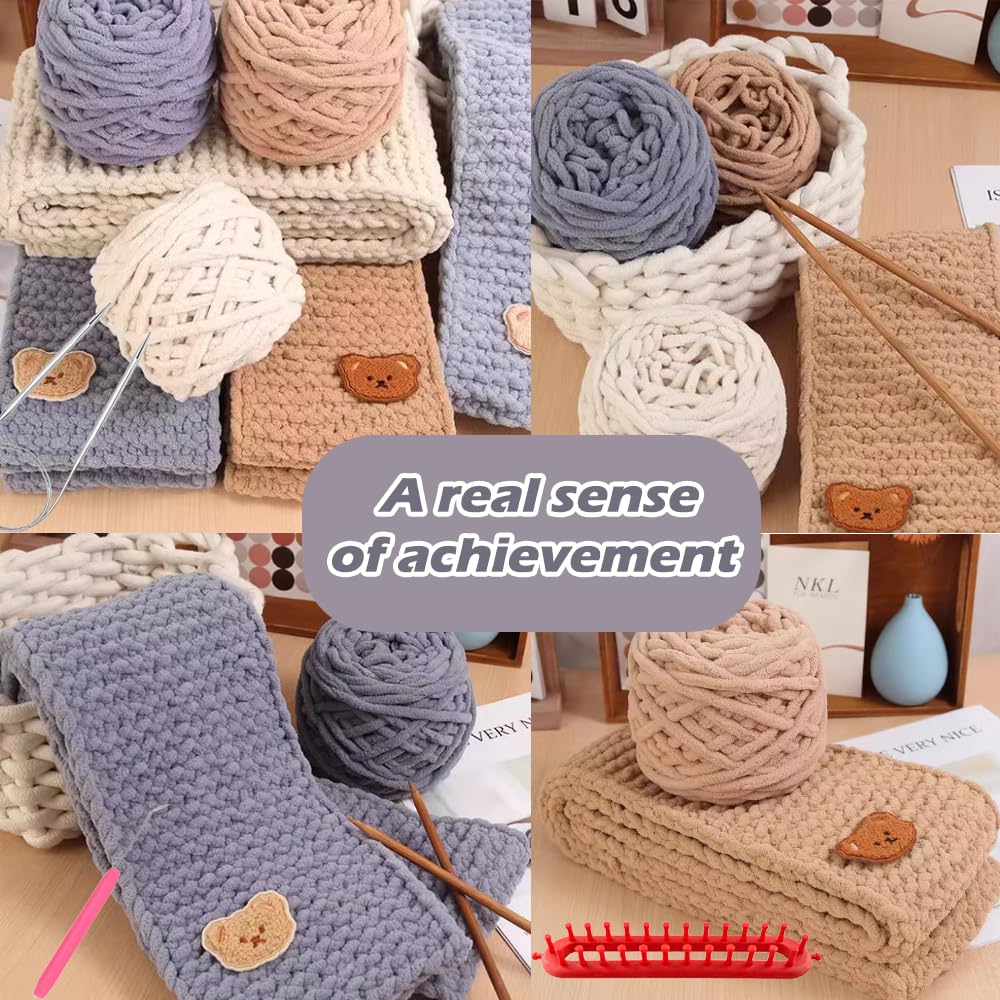 Novelchet Knitting Loom Kit for Scarf, Easy Knitting Set Including Knitting Needles Set Plush Yarn, Learn to Knit kit with Instructions