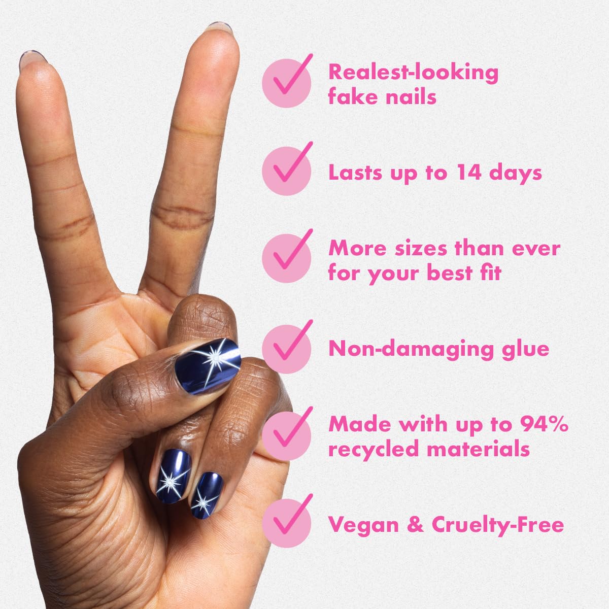 Olive & June Instant Mani Press-On Nails (Glue) | Star Wars: The Mandalorian & Grogu | 42 Fake Nails, 21 Sizes | Non-Toxic, Long-Lasting Up to 14 Days | Short, Round | Blue Celestial Chrome
