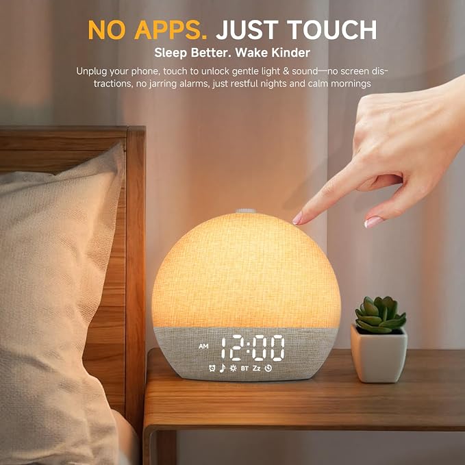 Geuuap Sunrise Alarm Clock White Noise Machine with Bluetooth Speaker,Khaki | 30 Soothing Sounds, 17 Dimmable lights, Simulated Sunrise, Backup Battery Memory, Auto-off Sleep Timer, Screen-Free Design