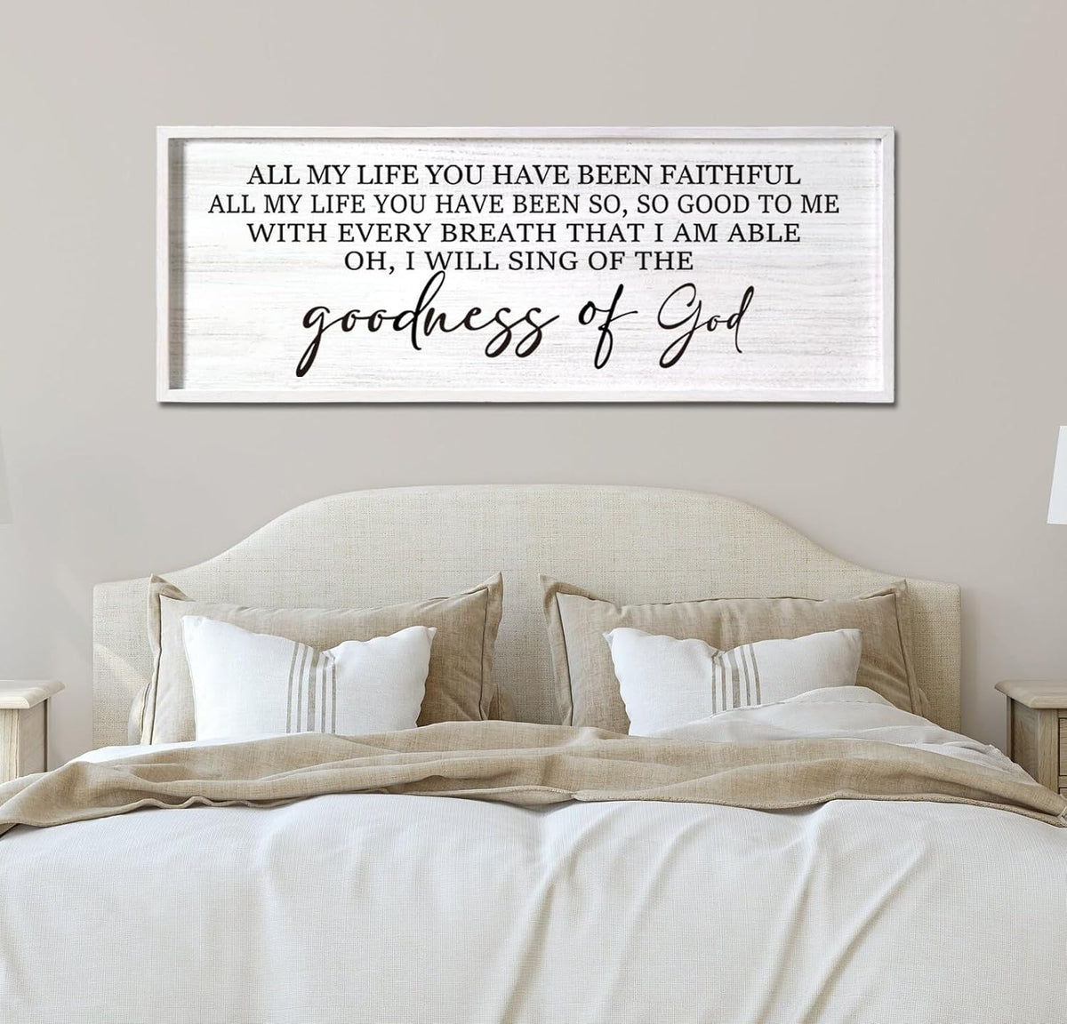 Goodness of God Framed Wall Art, 40''×15'' Positive Religious White Bible Verse for Christian God Jesus Christ Prayer, Vintage Rustic Long Holy Catholic Scripture Decor