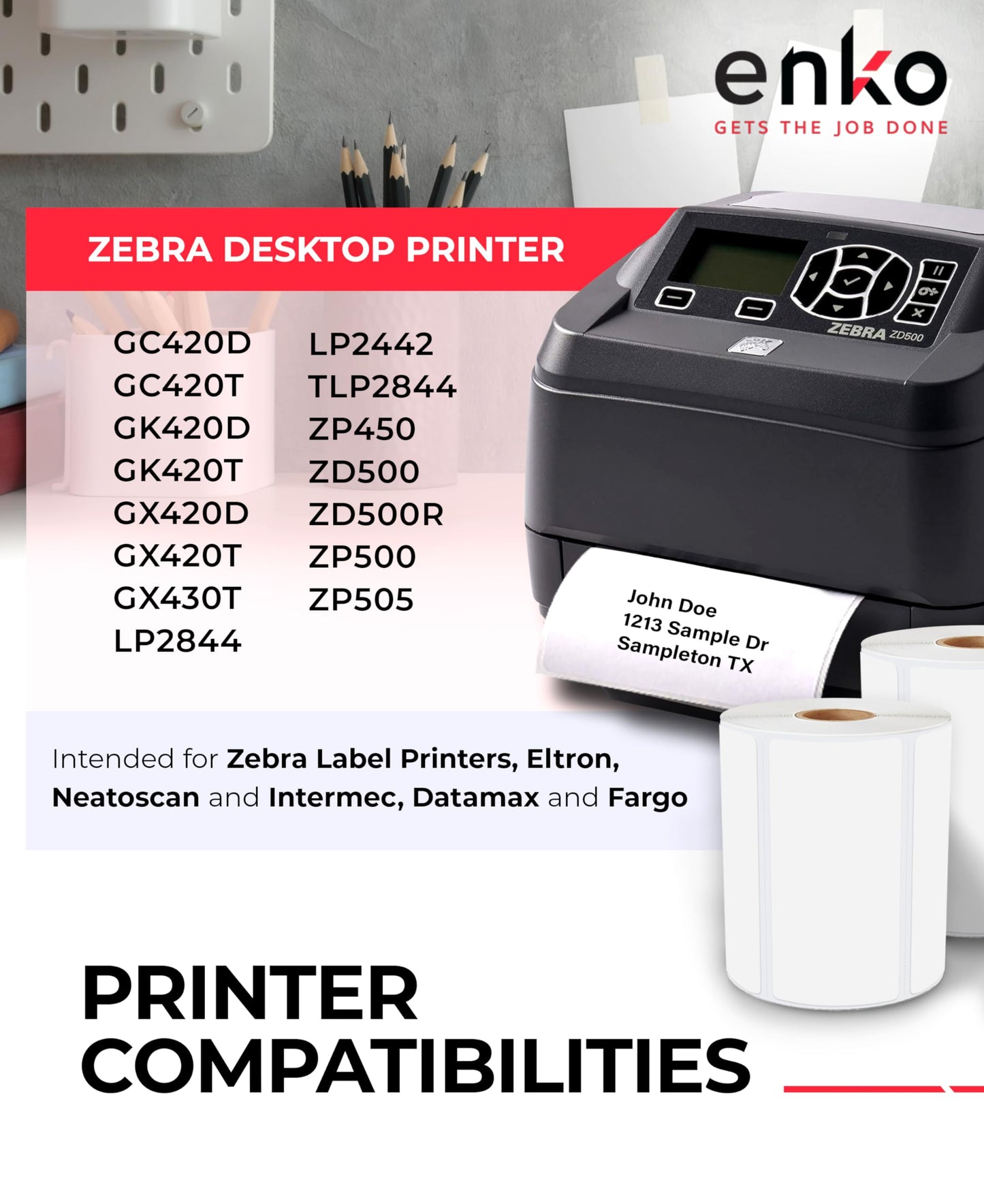 enKo 4" x 2" Labels for Zebra Desktop Printers (24 Rolls | 18,000 Labels) - Direct Thermal Address Mailing Shipping Barcode FBA Stickers FNSKU Label for Zebra and Eltron (Perforated)