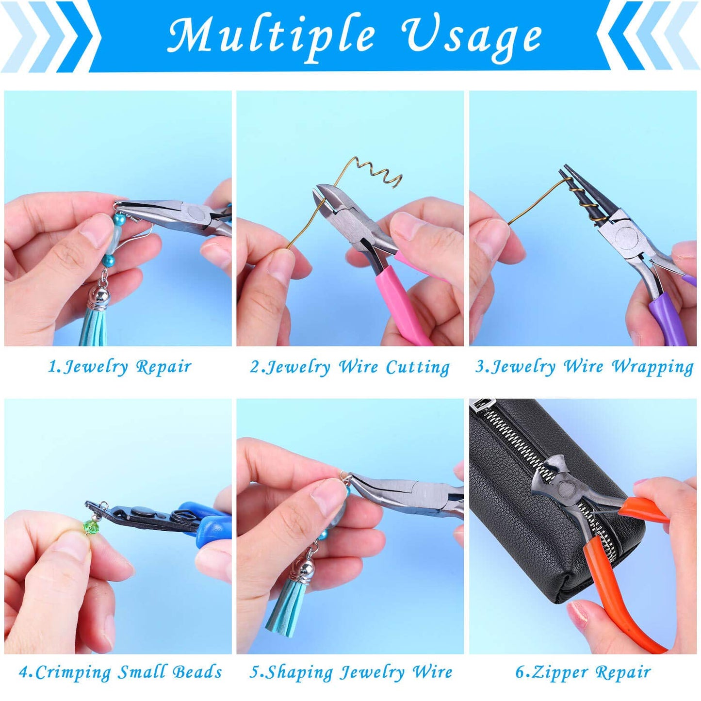 Acejoz Jewelry Making Tools Kit: 6pc Set, Including Needle Round Nose, Wire Cutters, Crimper & End Nippers for Beading & Craft
