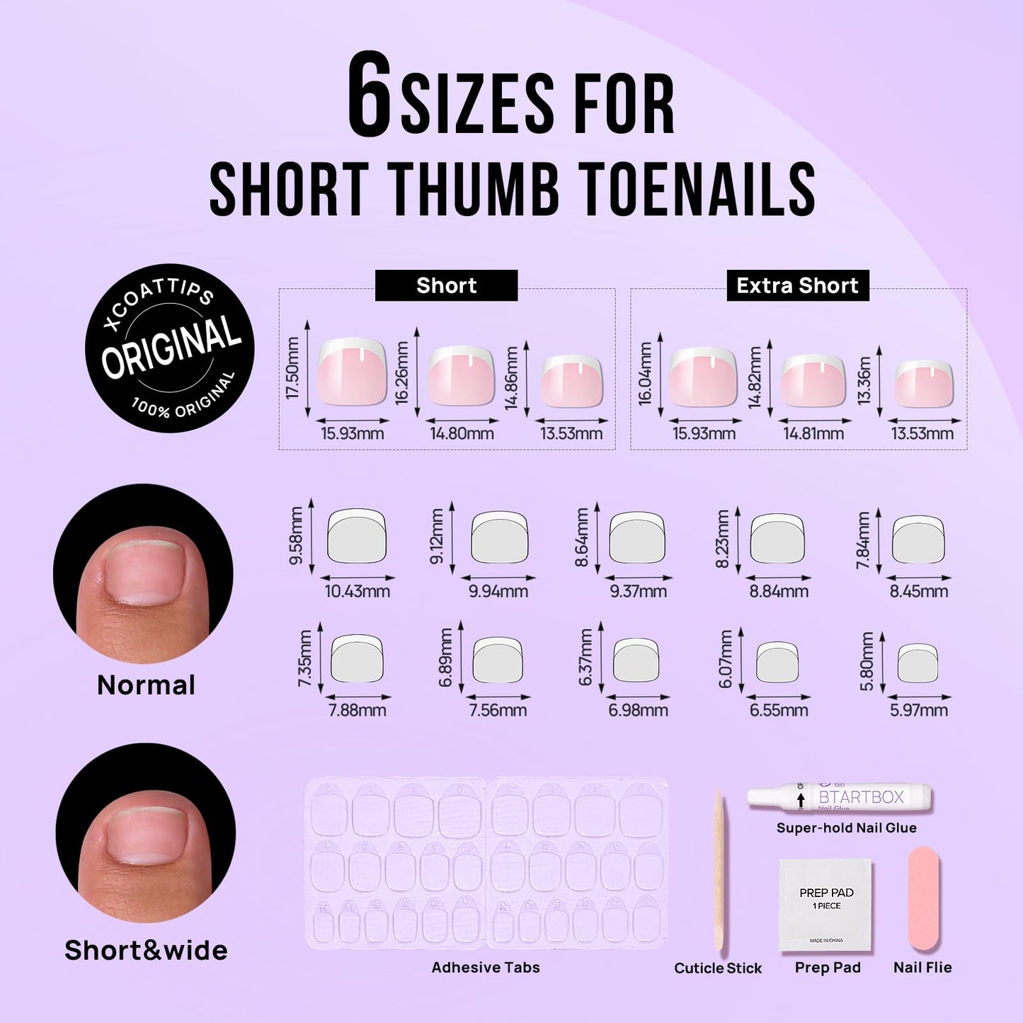 BTArtbox French TIp Press on Nails Toenails Short - Timeless Grace & Classic White