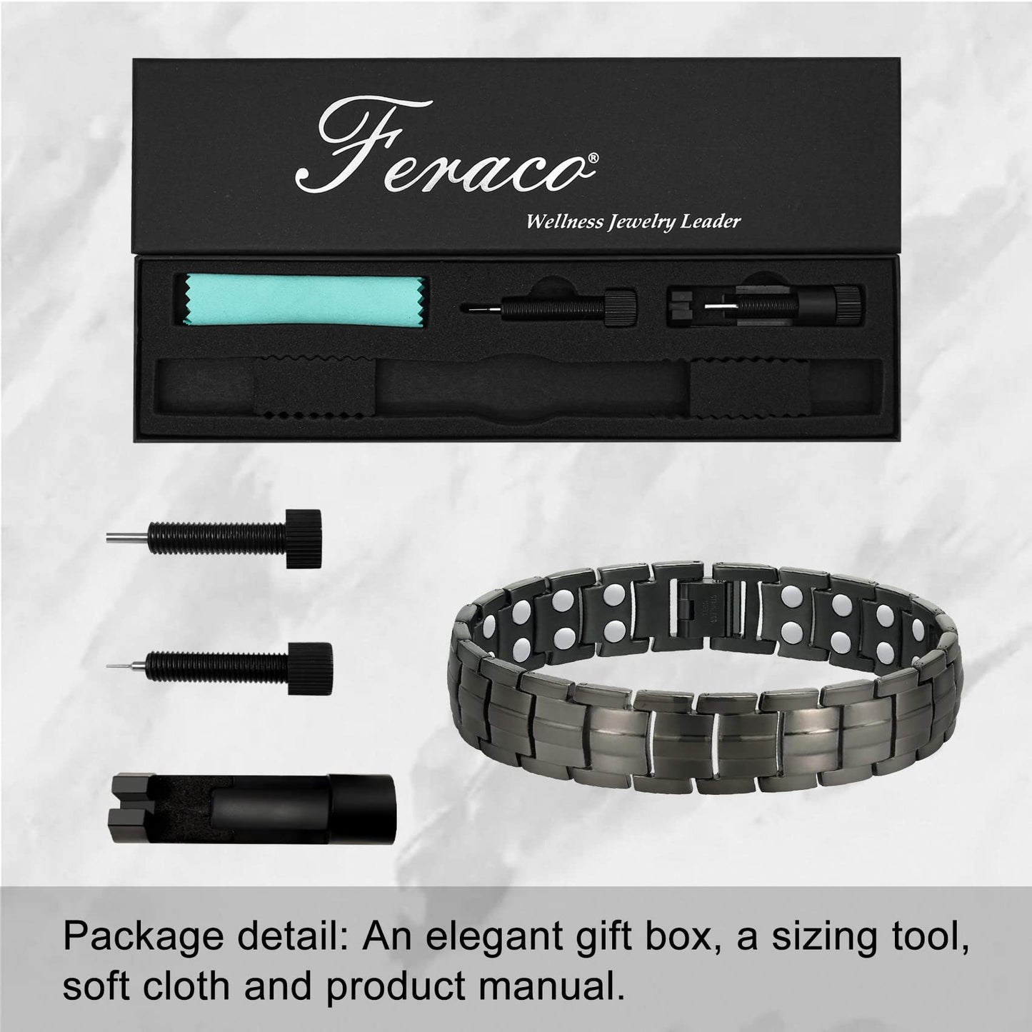 Feraco Magnetic Bracelet for Men Titanium Steel Bracelets with Double Row Magnets Adjustable (Gray)