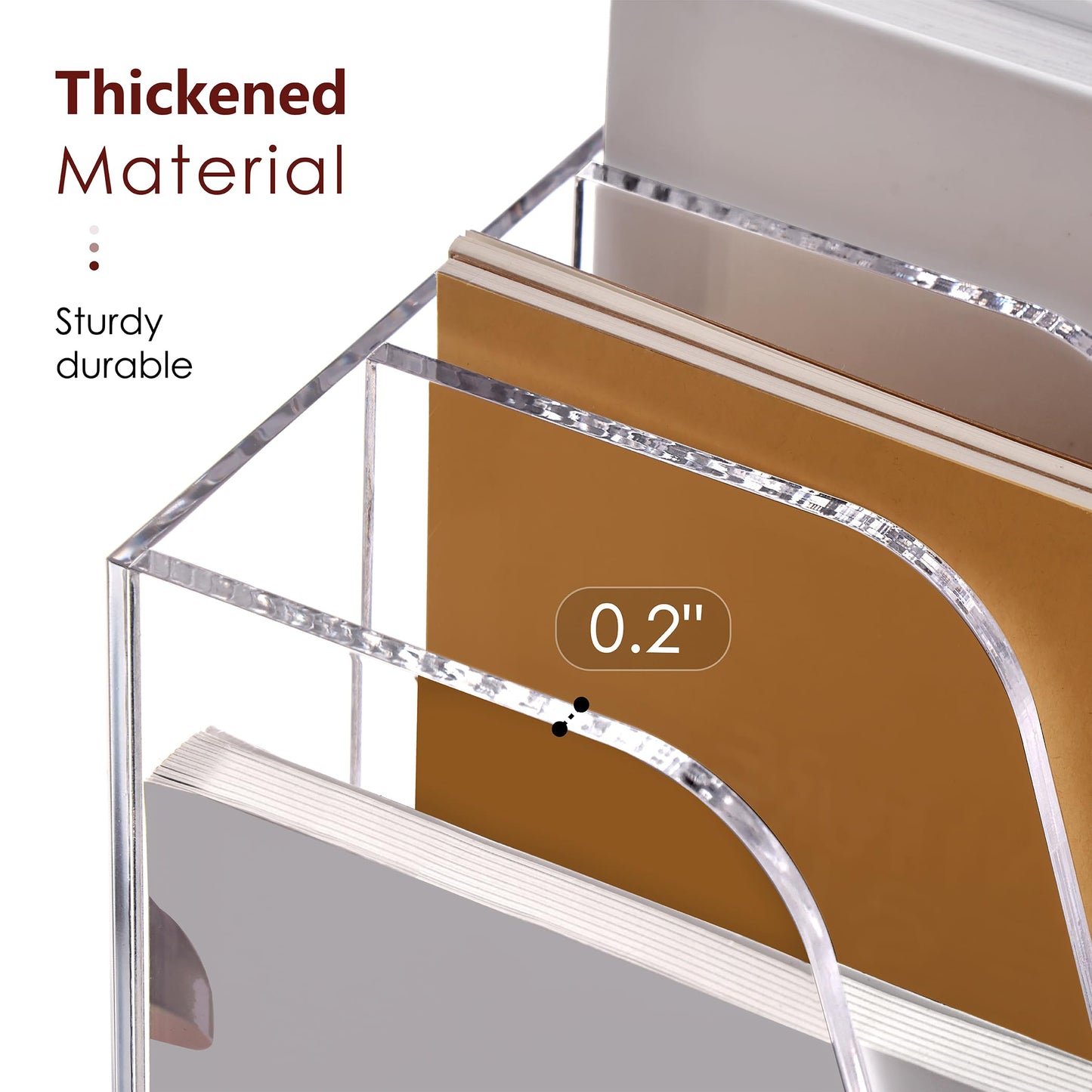 SANRUI Acrylic File Organizer, Compact Desk Organizer for Folders, Binders, Notebooks, Envelopes, Clear Magazine File Holder, 3 Section Bookshelf for School Home Office Organization, A4 Size
