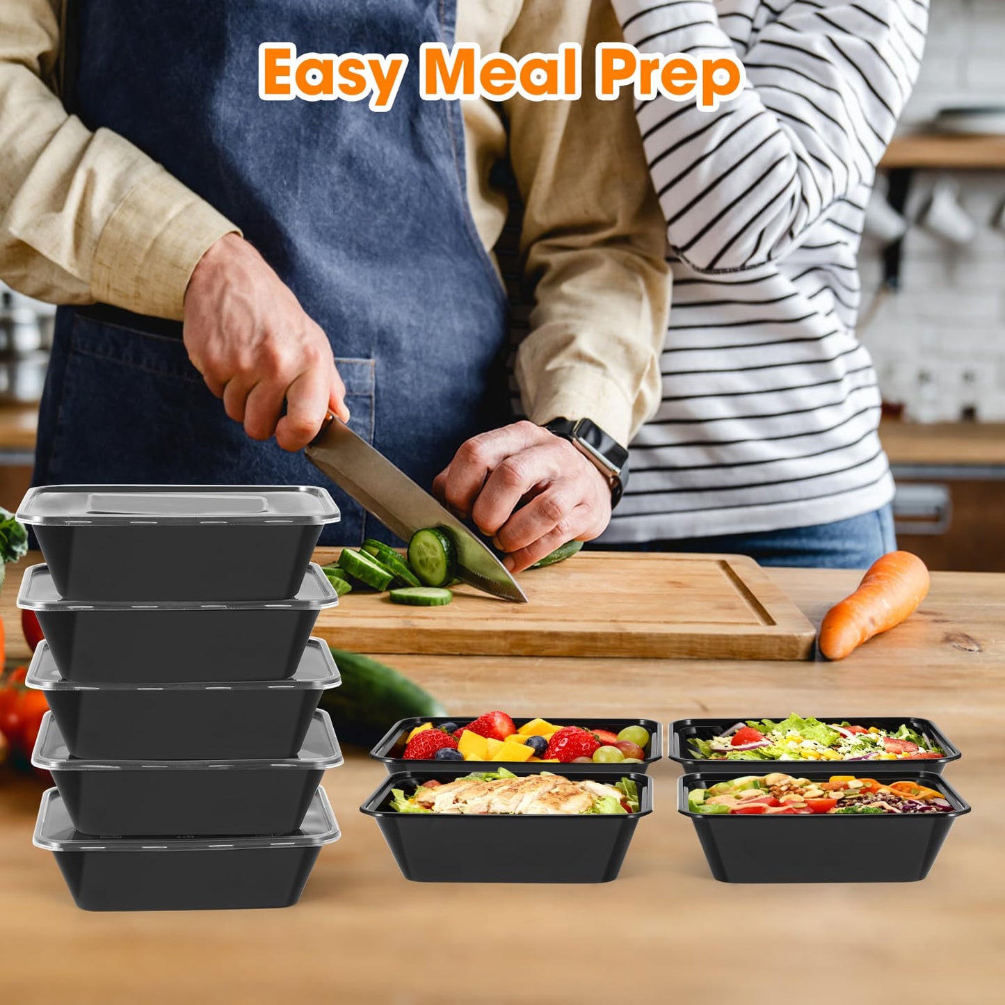 fapugh 50 pack (100 pieces) 25oz meal prep containers, reusable, easy to open with lid, food safe, suitable for microwave ovens, refrigerators and dishwashers, plastic food storage trays