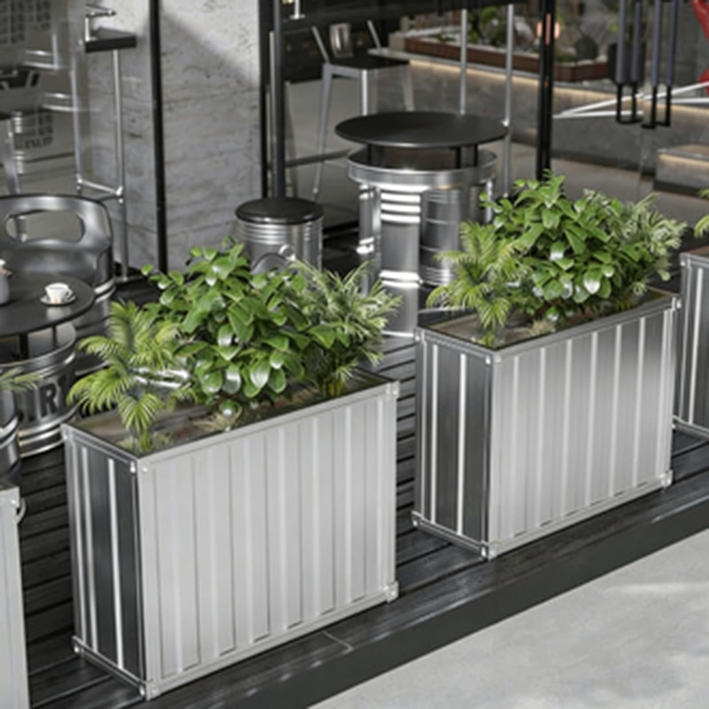 JOSOGO Industrial Rectangular Wrought Iron Flower Box, Rustic Metal Planter Container with Stable Structure, Decorative Plant Box for Patio Garden Balcony Yard Home Office(100cm)