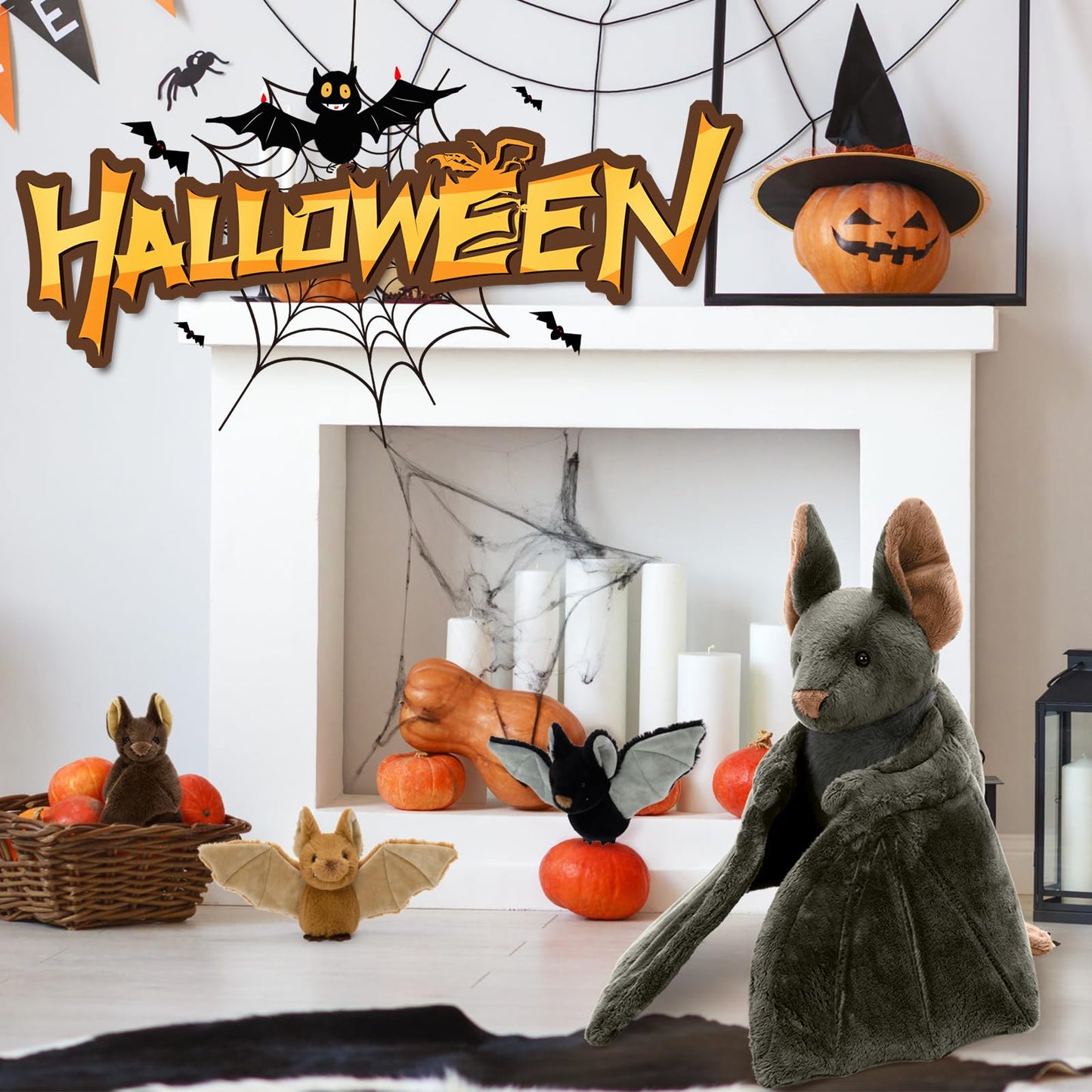 Tezituor 4Pcs Realistic Bat Stuffed Animals Set, 32inch Large Mommy Stuffed Bat with 3 Cute Babies for Boys Girls, Hugging Soft Bats Plush Toy Gift for Halloween Christmas Party