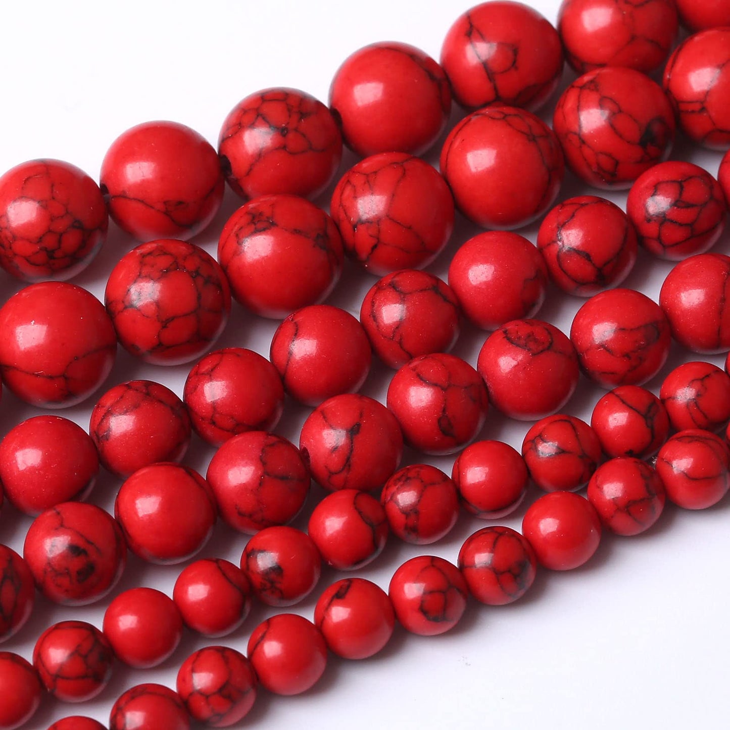 60PCS 6MM Red Turquoise Beads with Mother-of-Pearl Round Loose Beads for Jewelry Making 15