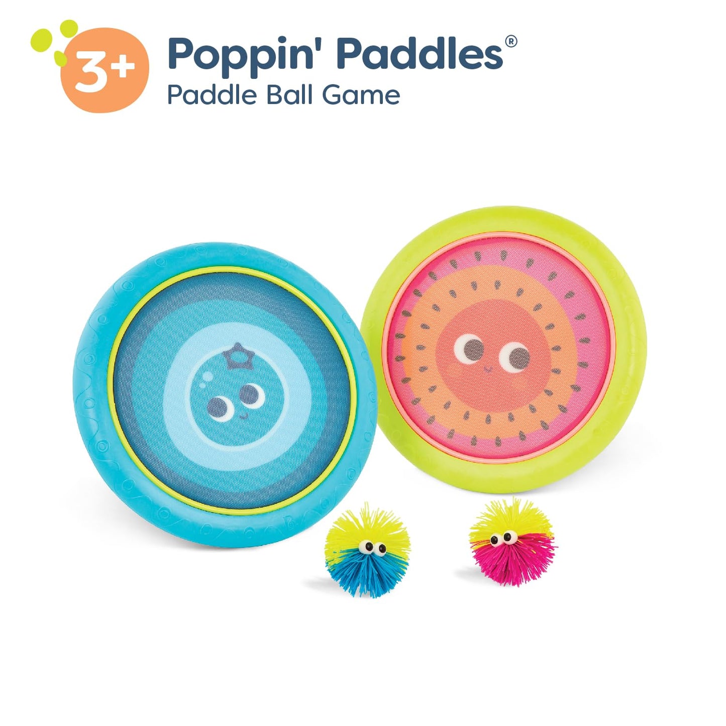 B. toys – Paddle Ball Game – Hand Trampoline Set – Poppin’ Paddles – 2 Bouncy Discs & 2 Balls – Catch & Toss Sports Games for Kids – 3+ Years