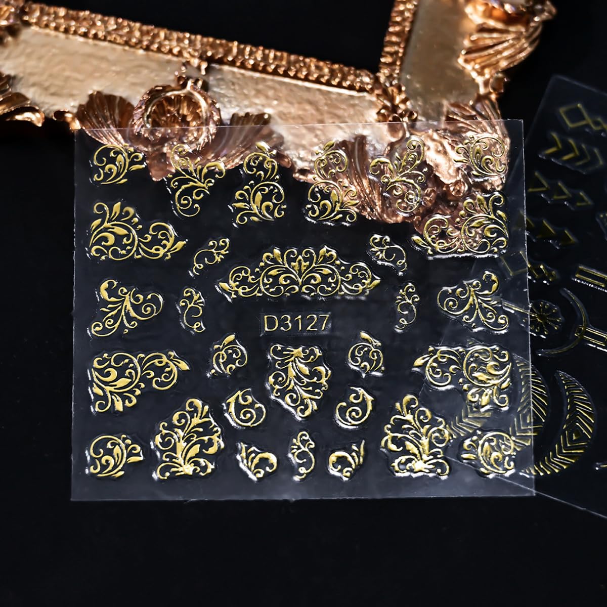 30 Sheets Gold Nail Art Stickers Lace Flower 3D Self Adhesive Leaf Nail Decals Hollow Retro Floral Nail Sticker Baroque Court Supplies for Women DIY Manicure Nail Art Decoration Accessories