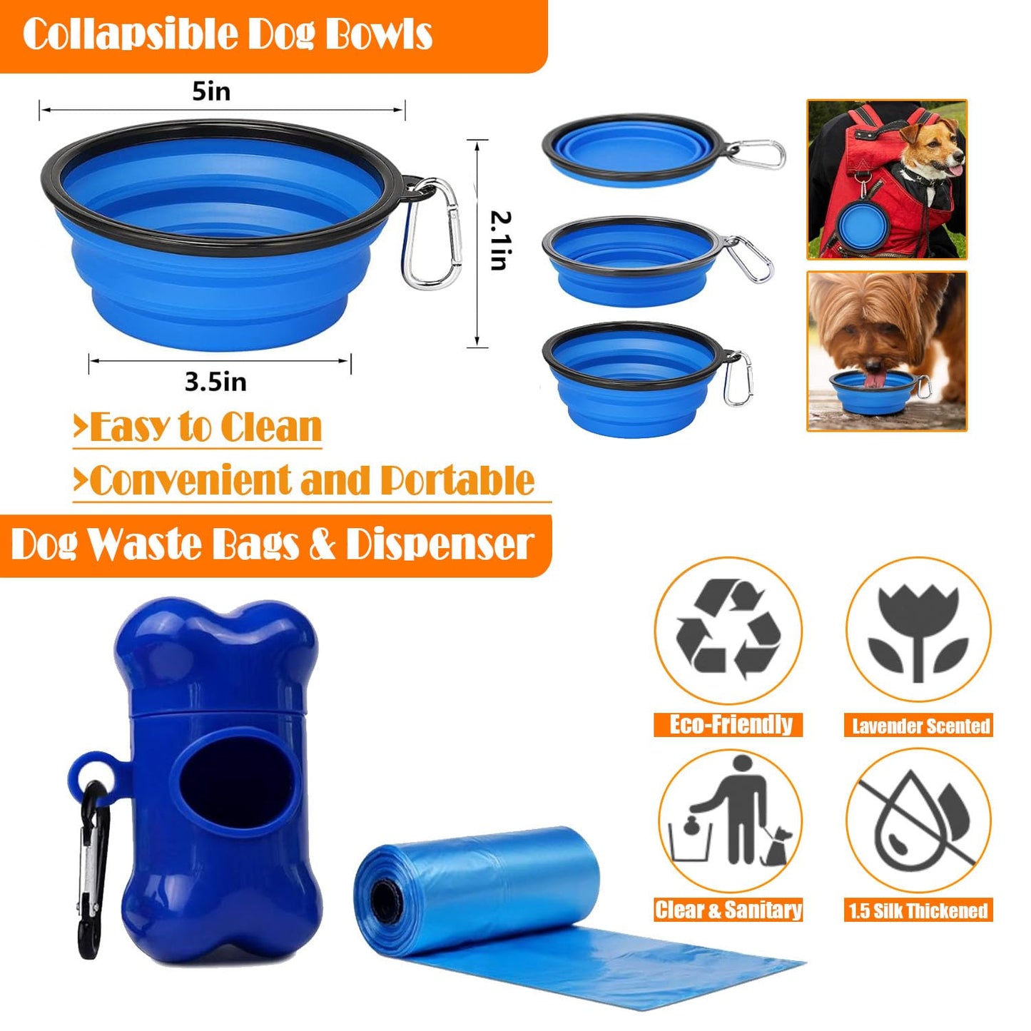 LOBEVE No Pull Dog Harness, Collar & Leash Set | Includes Dog Seat Belt, Collapsible Bowls & Poop Bag Dispenser. Ideal for Training, Walking, Hiking. Fits Small to Large Dogs(Blue-S)