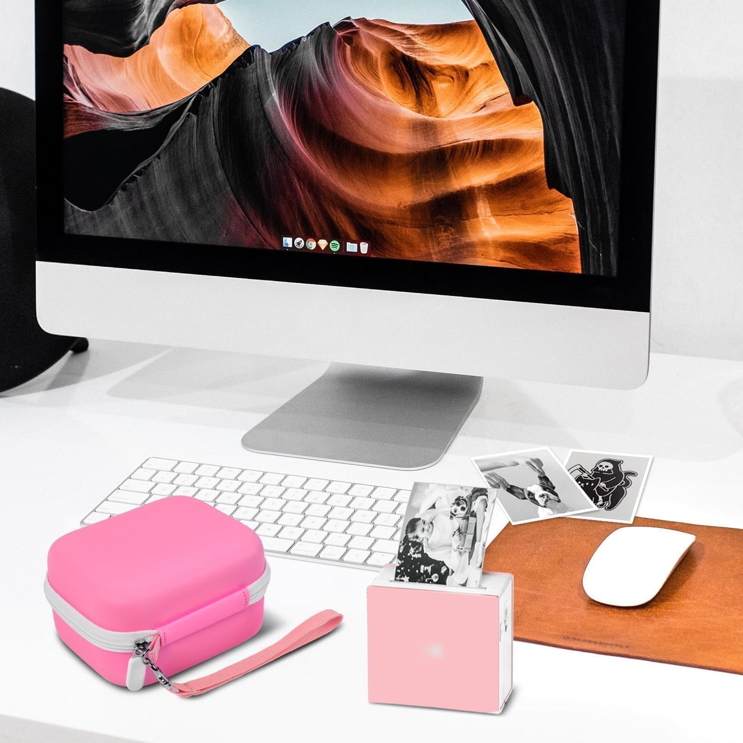 Sticker Printer Case for Anycash/for ETIKEZ PM290C/ for Nelko PM230/ for Memoking T02/ for Phomemo M02/ T02/ Q30S Mini Photo Printer. Holder for Label Maker, Thermal Paper, USB Cable (Box Only)-Pink